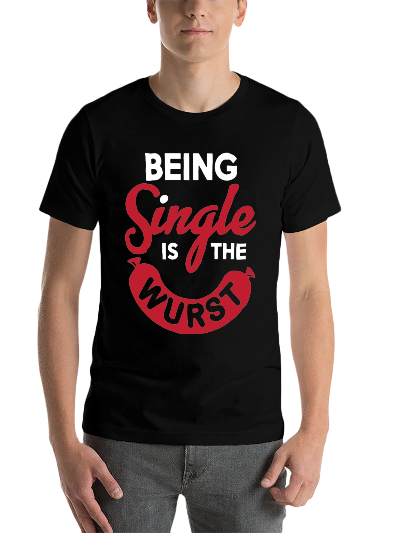 Black Being Single Is The Wurst Novelty T-Shirt view 7