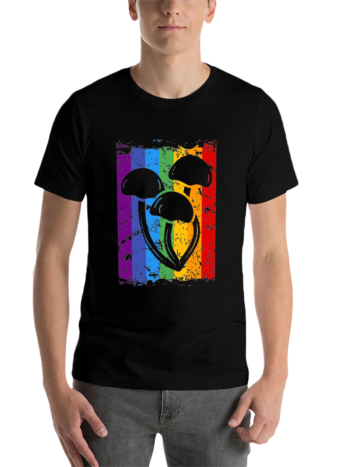 Black Rainbow Mushroom Graphic Tee view 7