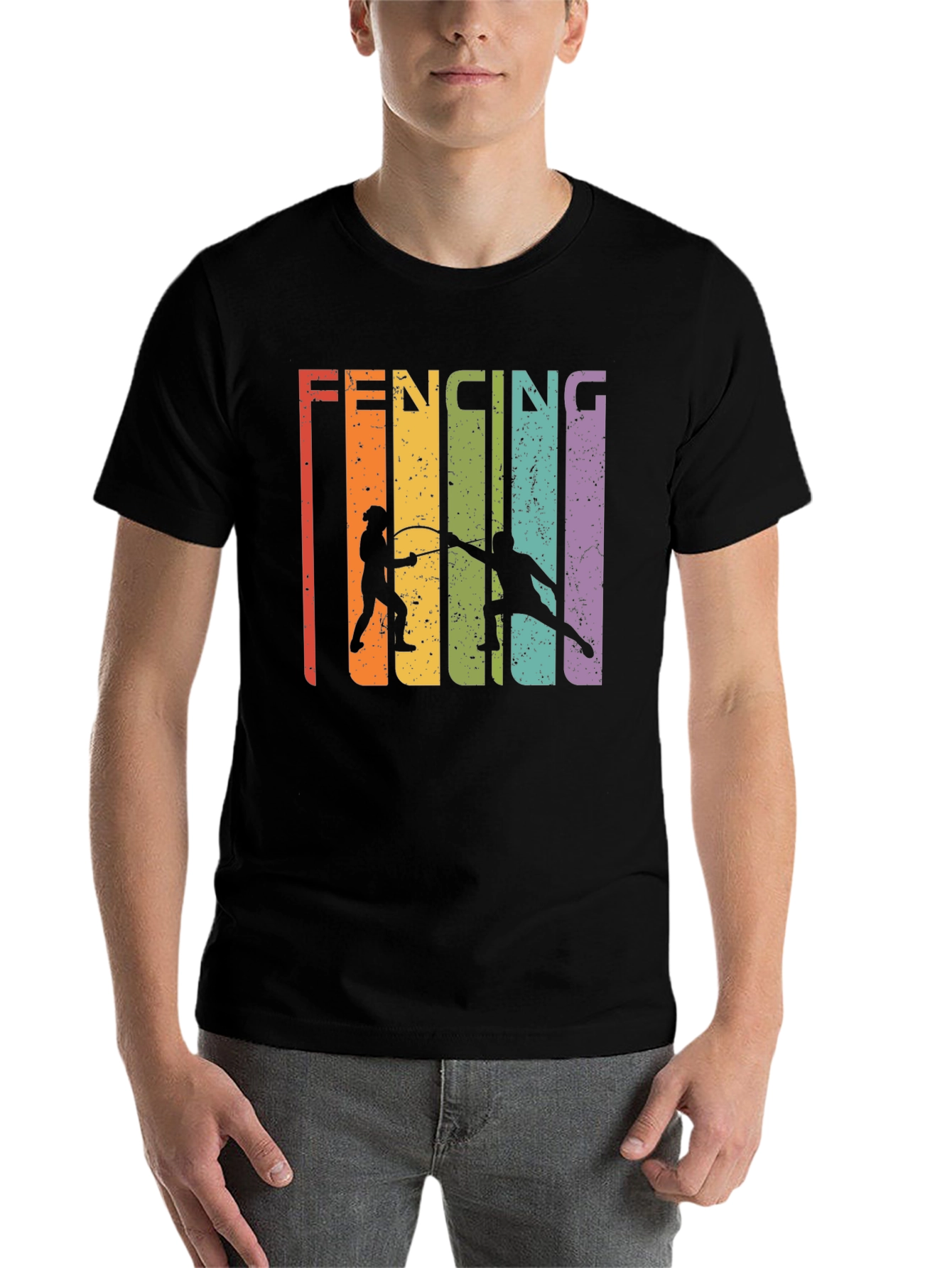 Black Retro Fencing Graphic T-Shirt view 7
