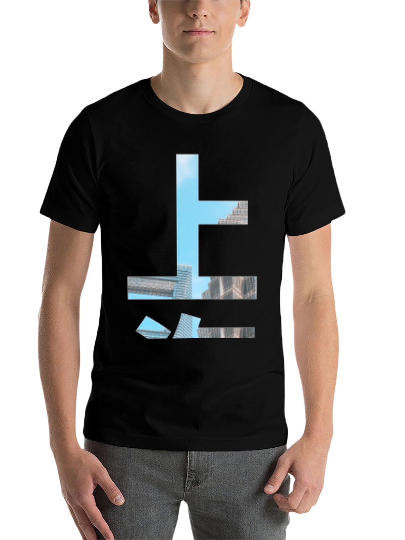 Black Urban Abstract Graphic Tee - Modern Black T-Shirt view 7