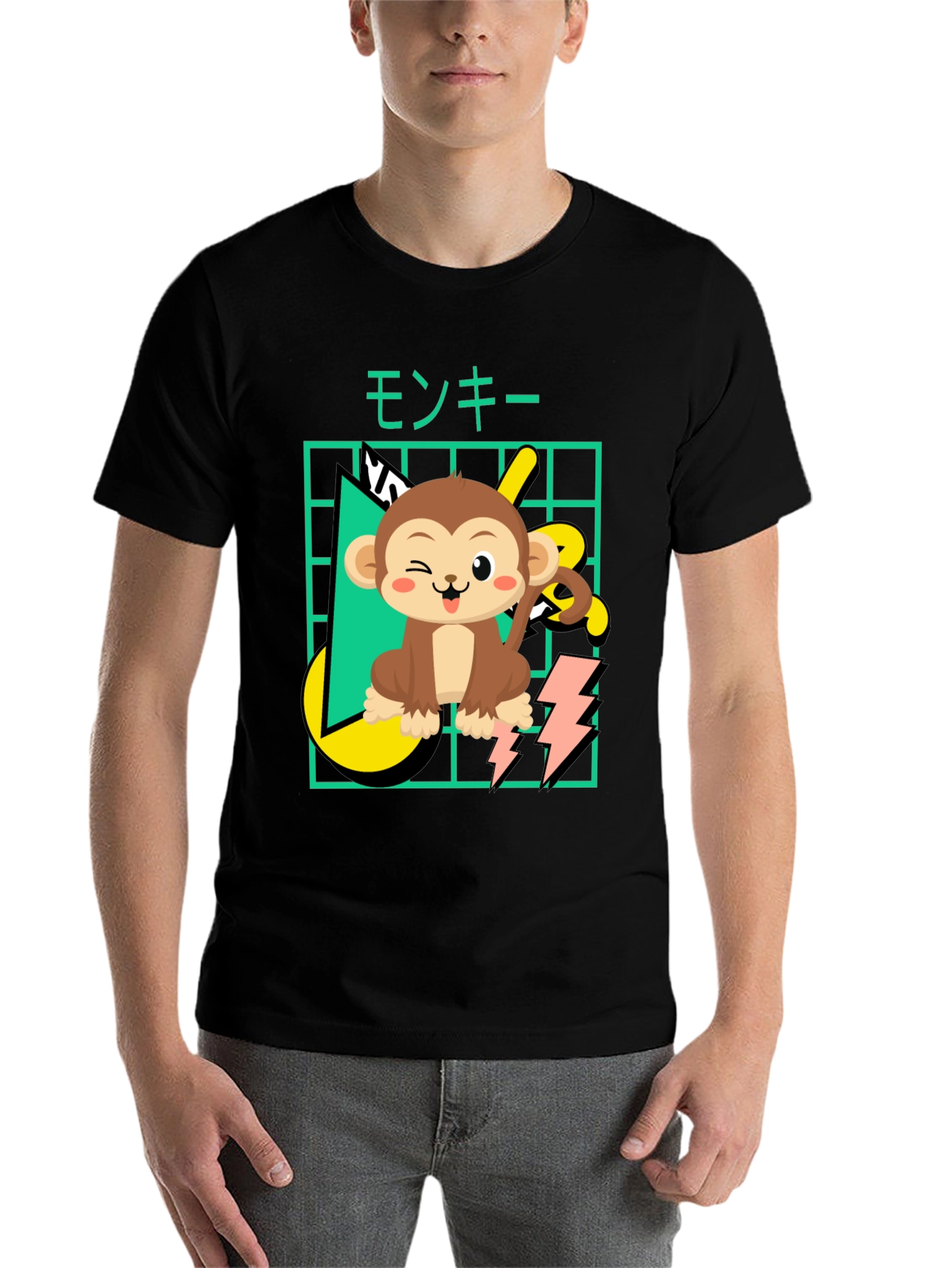 Black Cartoon Monkey Graphic Tee view 7