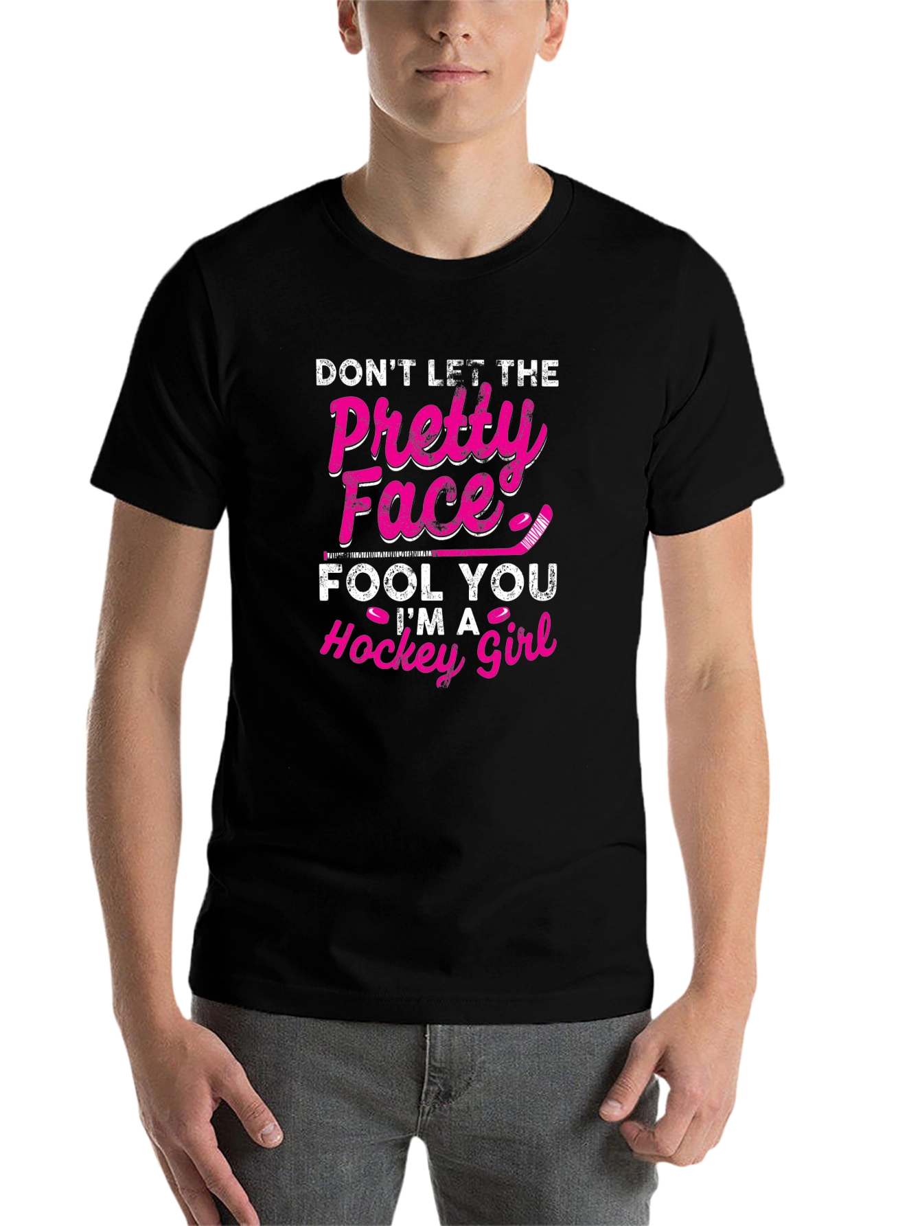 Black Hockey Girl T-Shirt - Don't Let The Pretty Face Fool You view 7