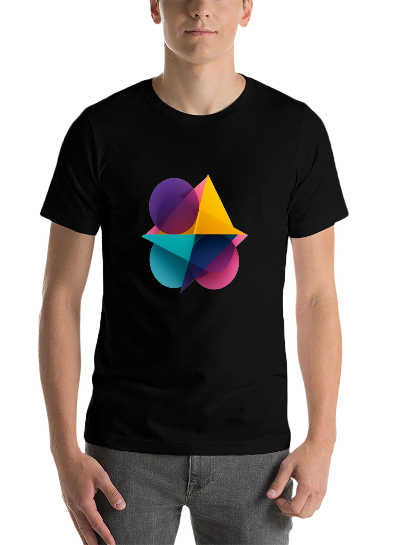 Black Abstract Geometric Design Black T-Shirt view 7