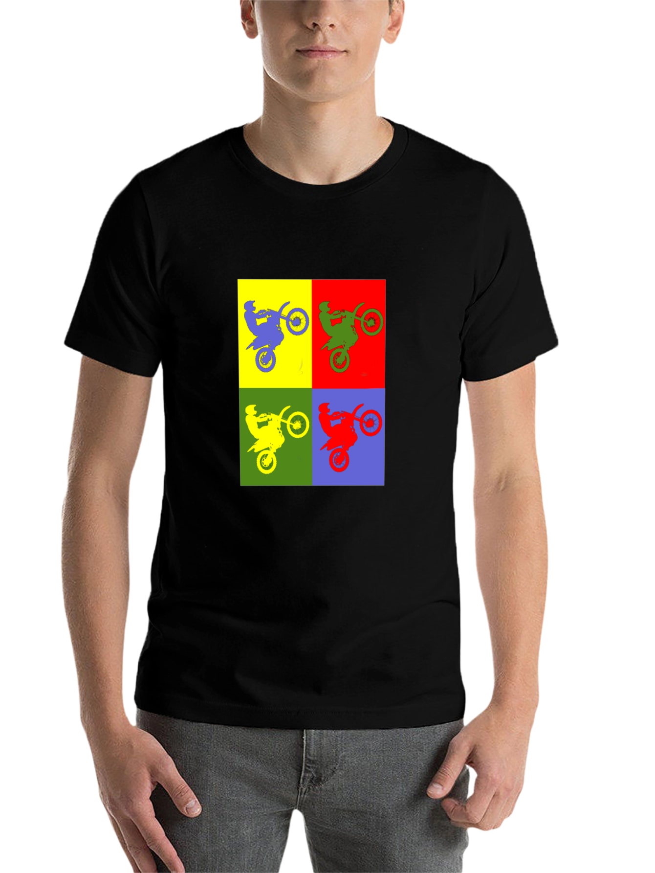 Black Motorcycle Pop Art T-Shirt - Black view 7
