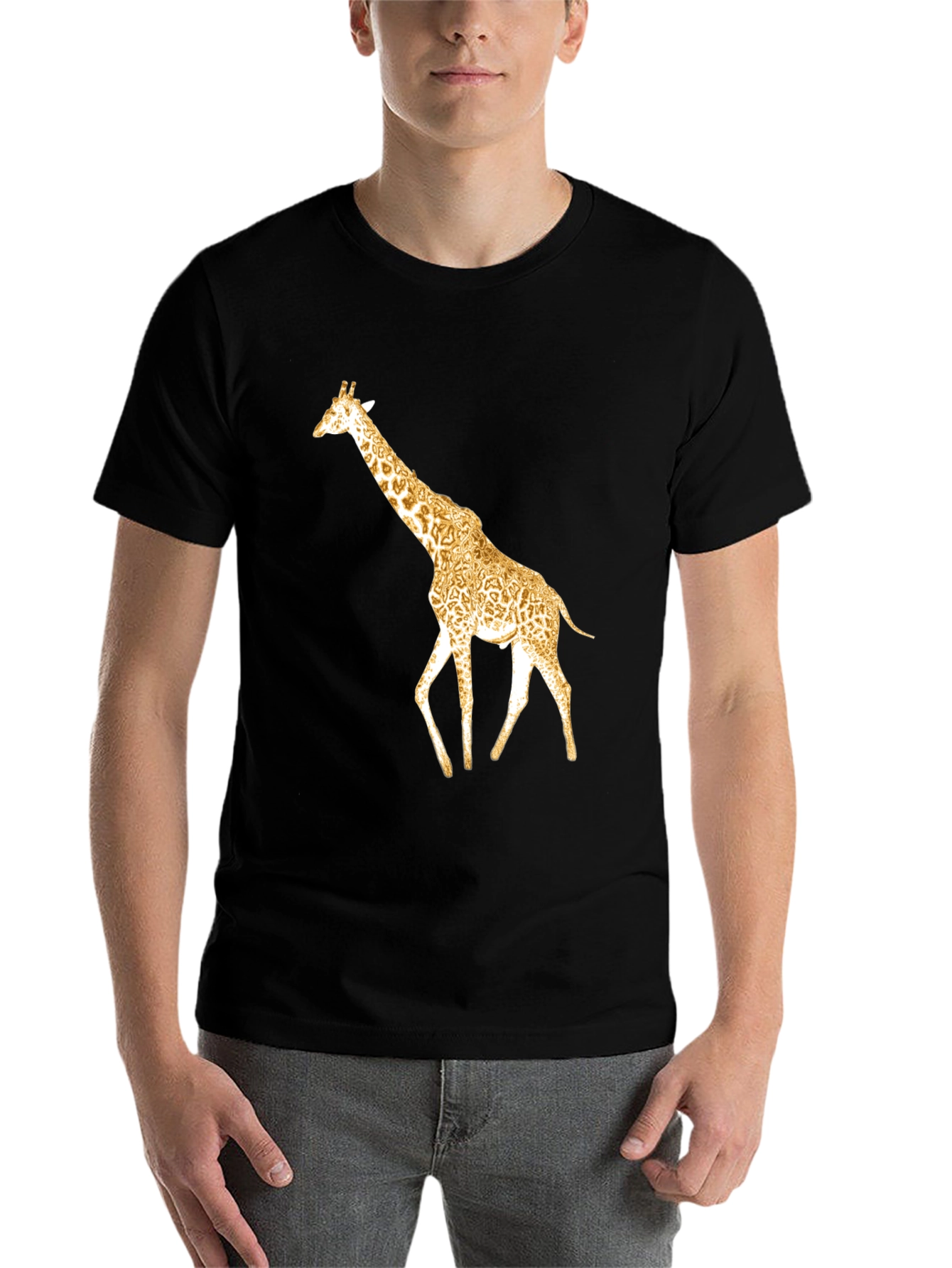 Black Stylish Giraffe Print Black T-Shirt view 7