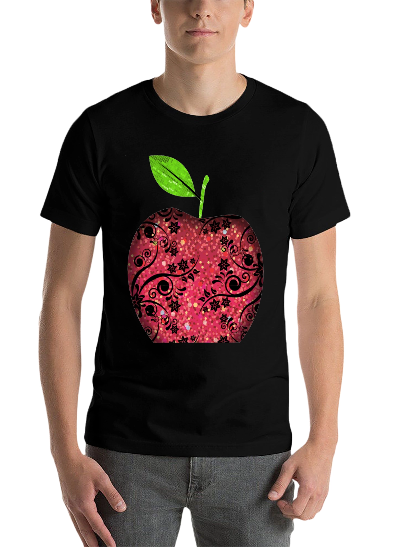Black Apple Graphic Print Black T-Shirt view 7