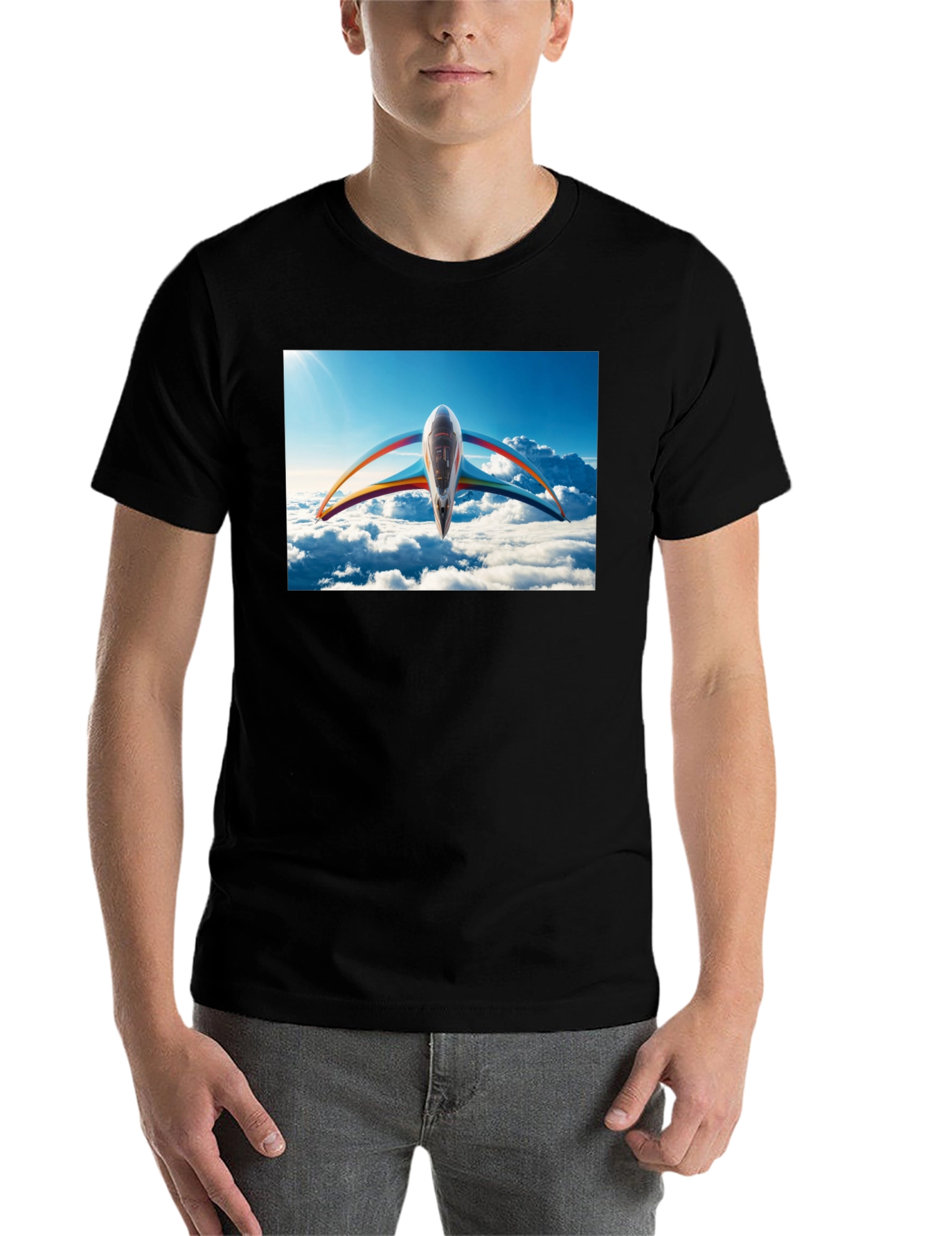 Black Futuristic Plane Graphic T-Shirt view 7