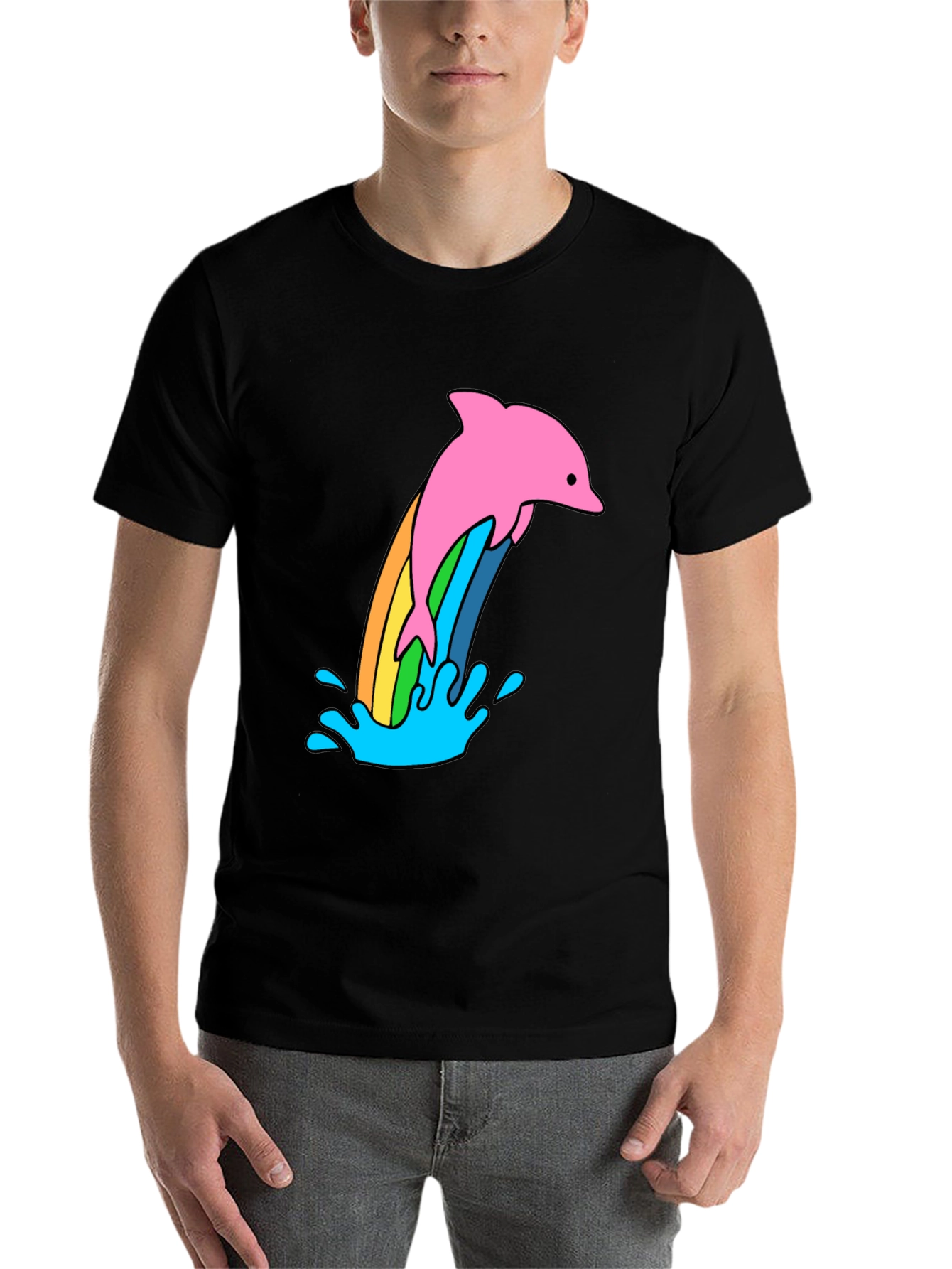 Black Rainbow Dolphin Black T-Shirt view 7