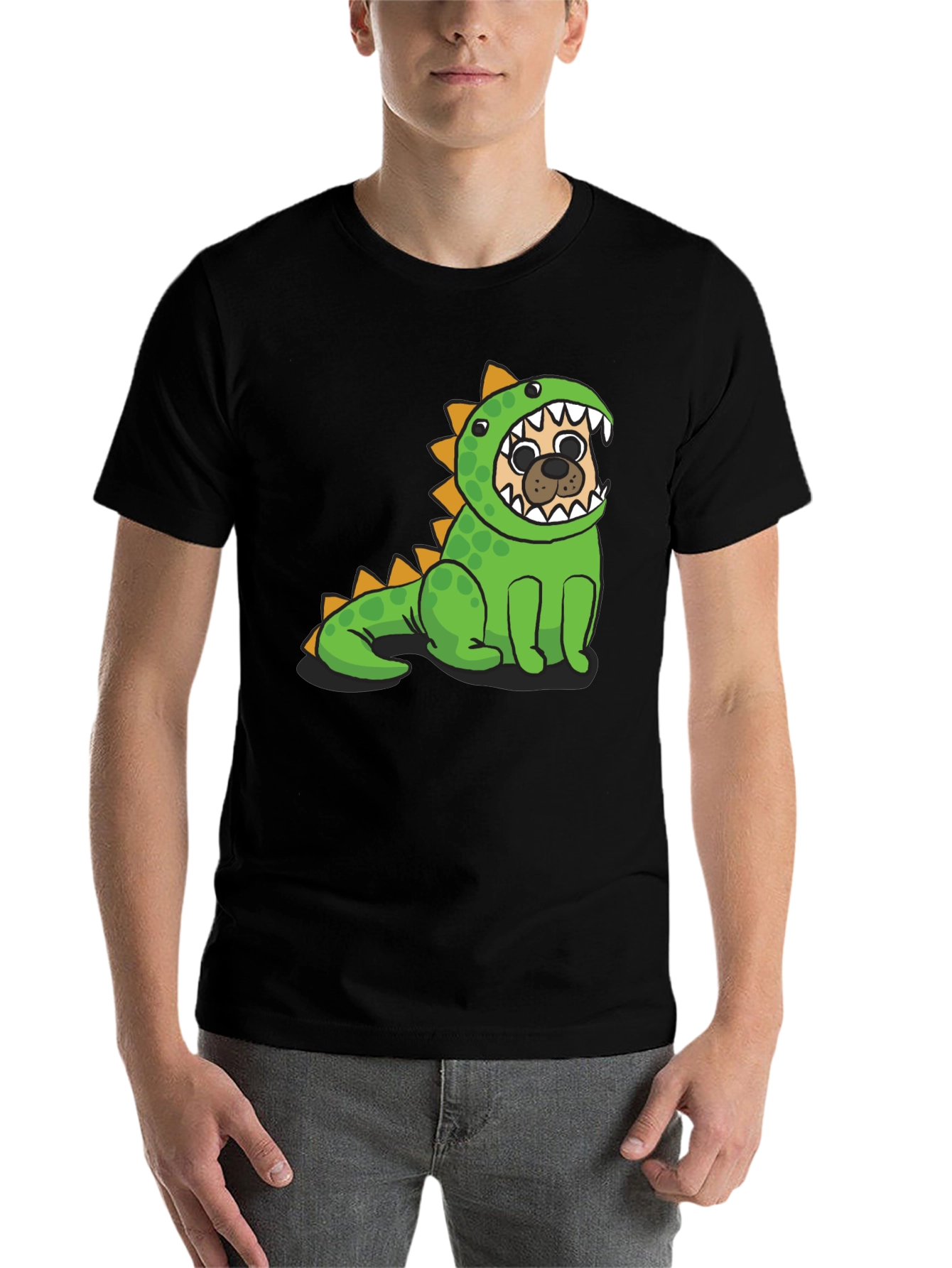 Black Pug in Dino Costume Graphic T-Shirt view 7