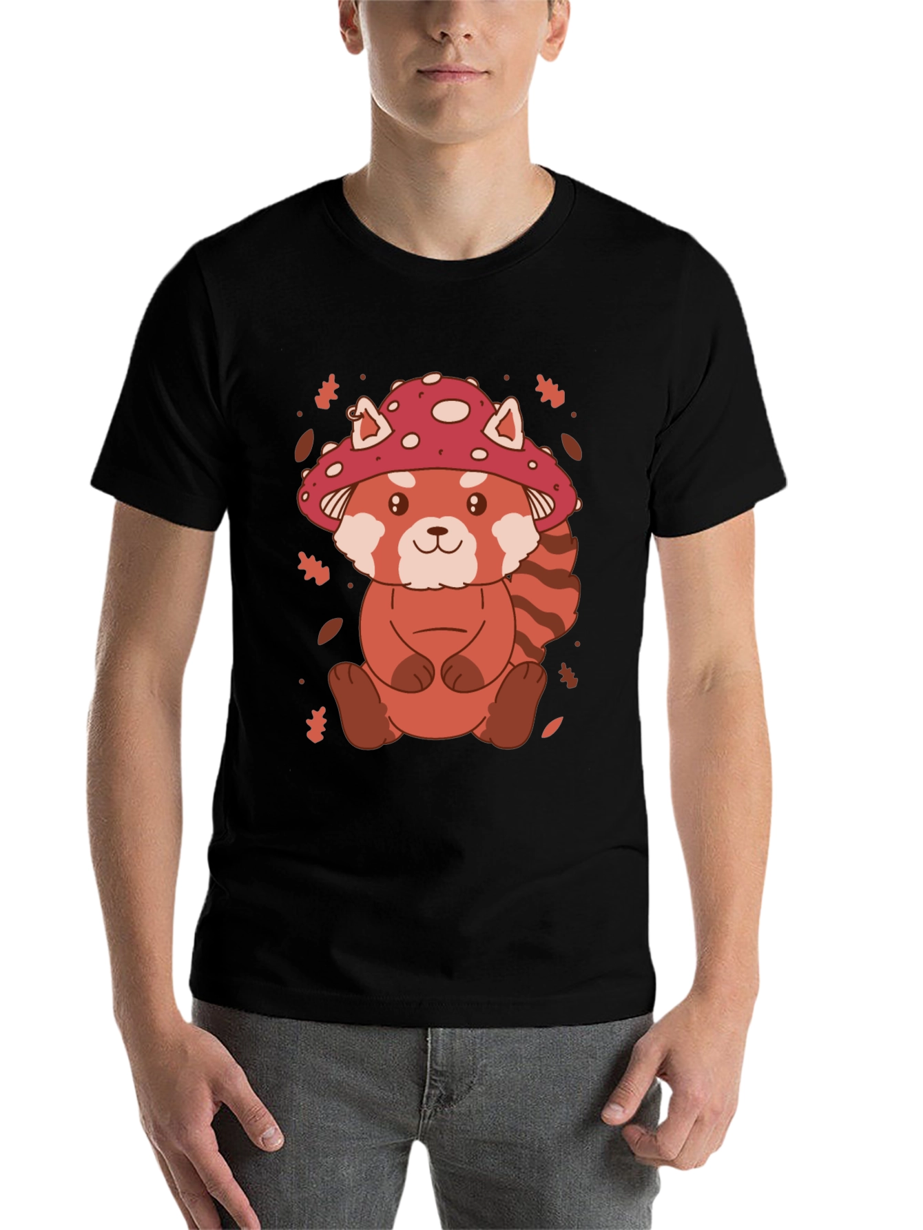 Black Mushroom Red Panda Graphic Tee view 7