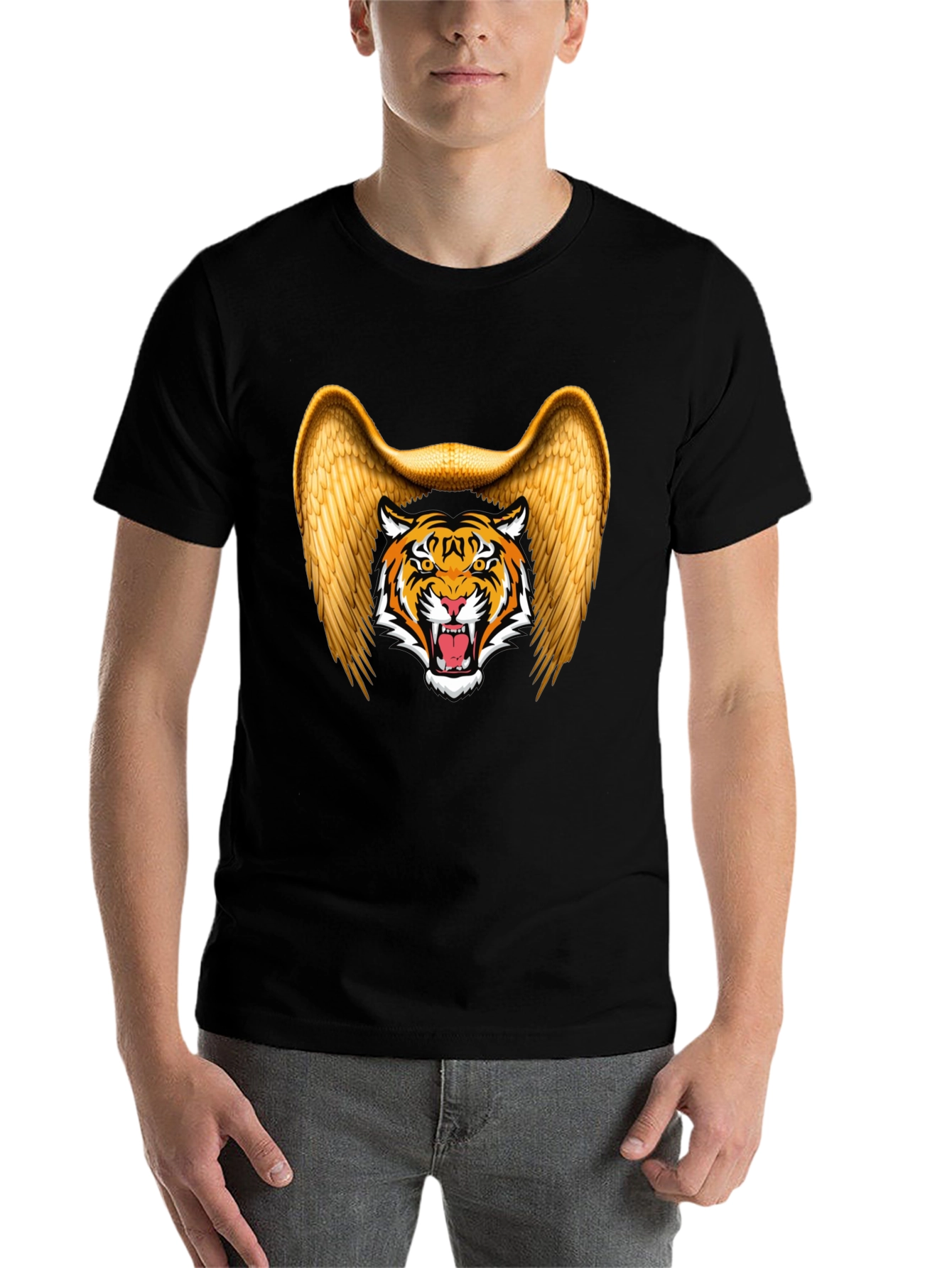 Black Winged Tiger Graphic Tee - Cool Black T-Shirt view 7