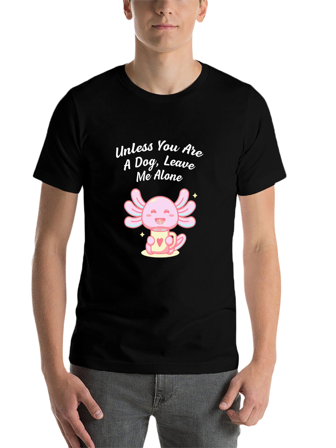 Black Axolotl & Coffee Mug T-Shirt - Leave Me Alone If Not a Dog view 7