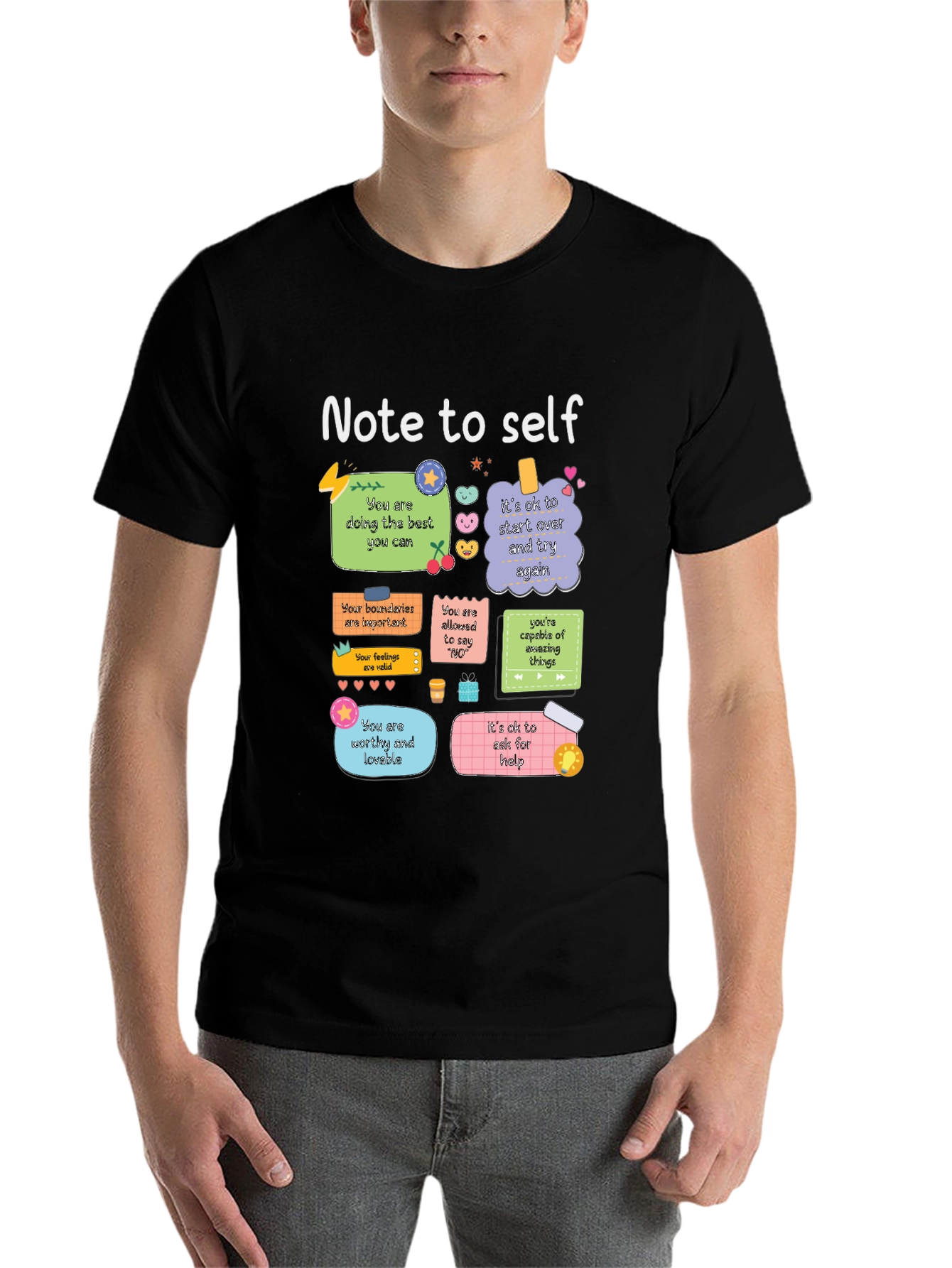Black Note to Self Graphic T-Shirt, Positive Affirmations Tee view 7