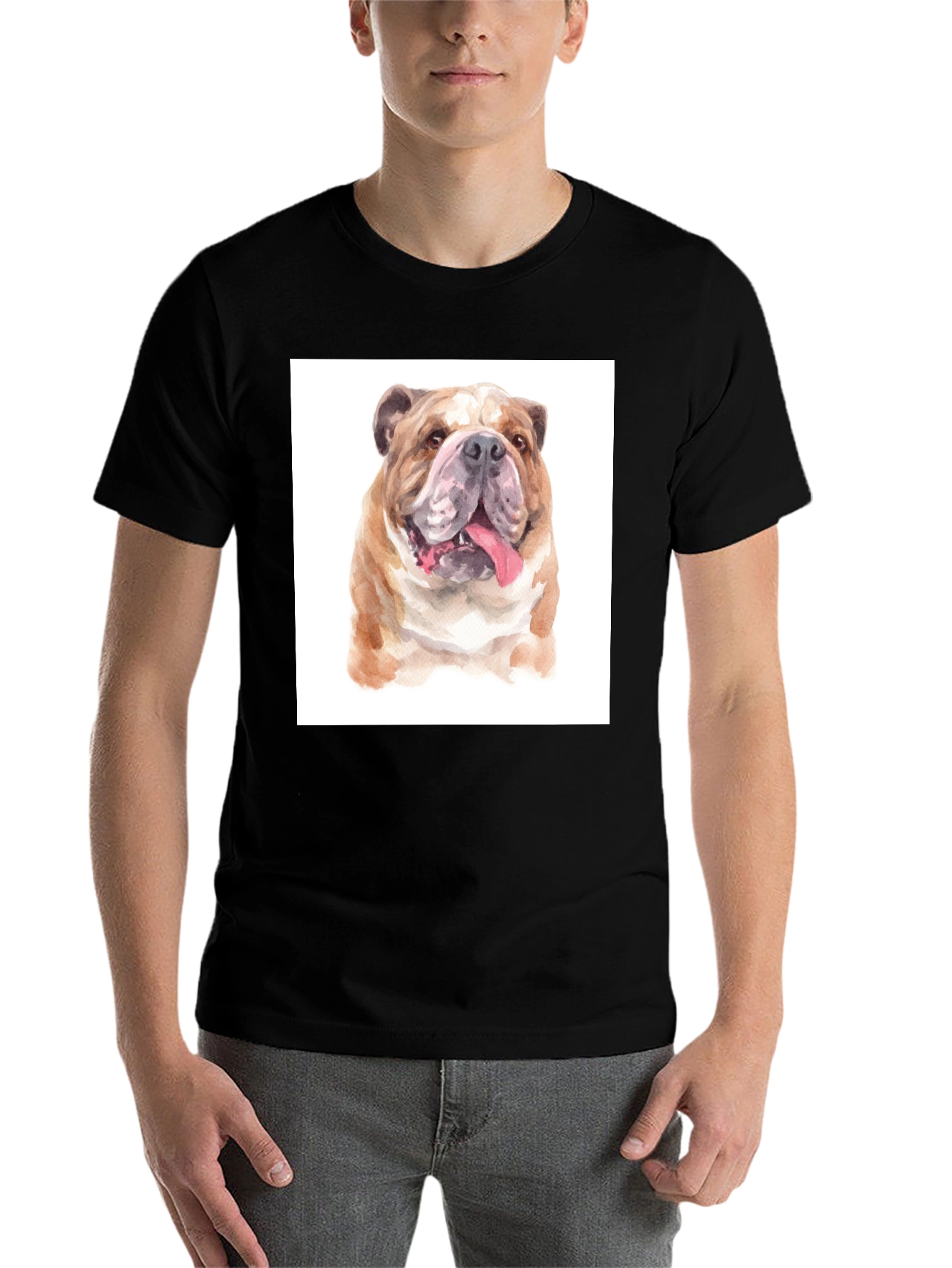 Black Bulldog Watercolor Graphic Tee - Black Cotton Blend view 7