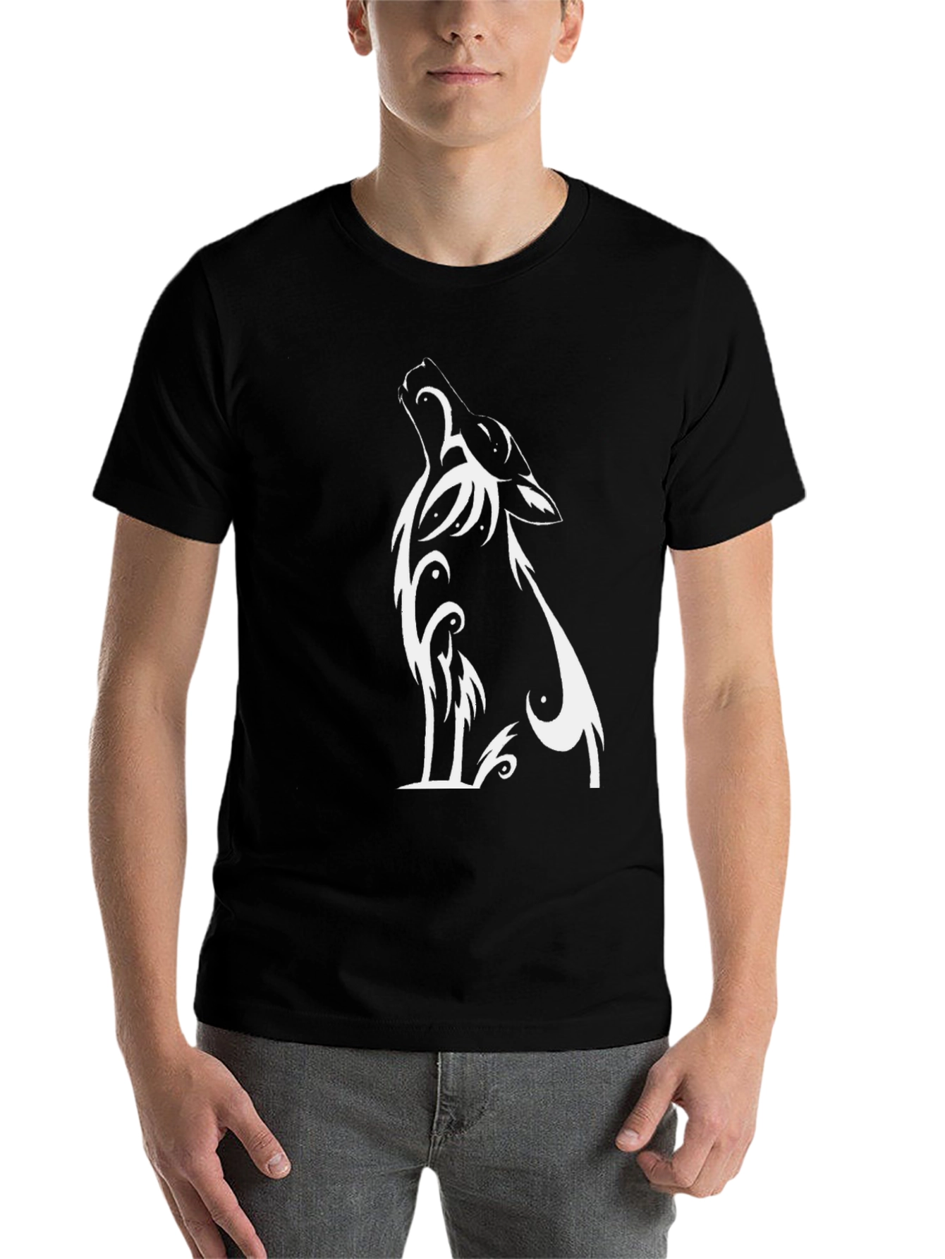 Black Tribal Wolf Graphic T-Shirt - Men's Black Tee view 7