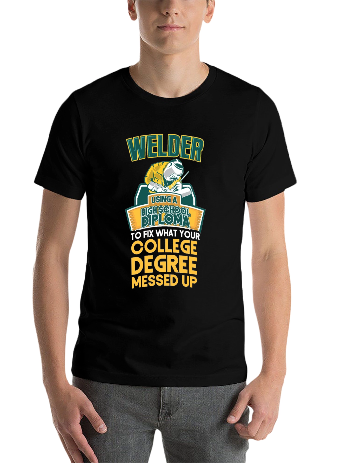Black Welder High School Diploma Funny Black T-Shirt view 7