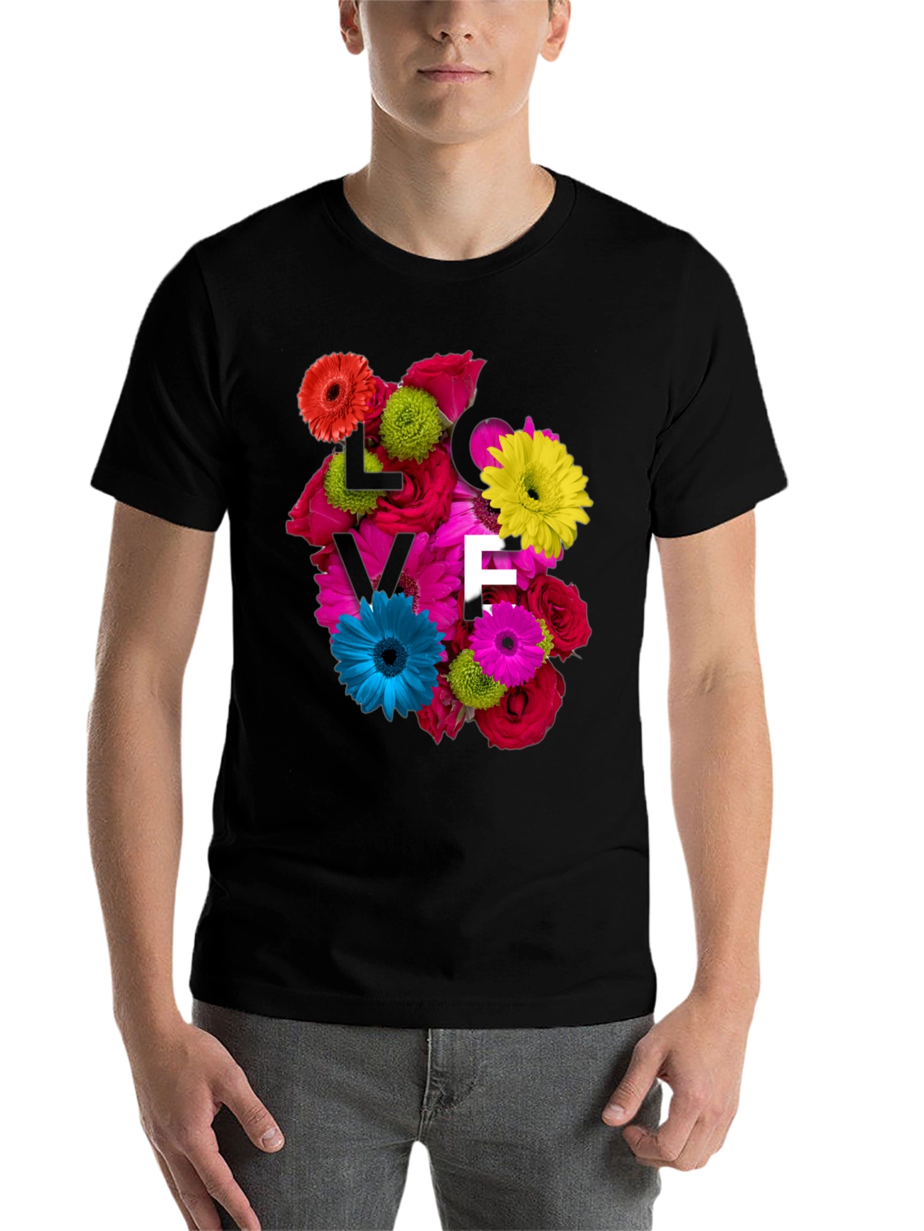 Black Floral Love T-Shirt - Unique Design view 7