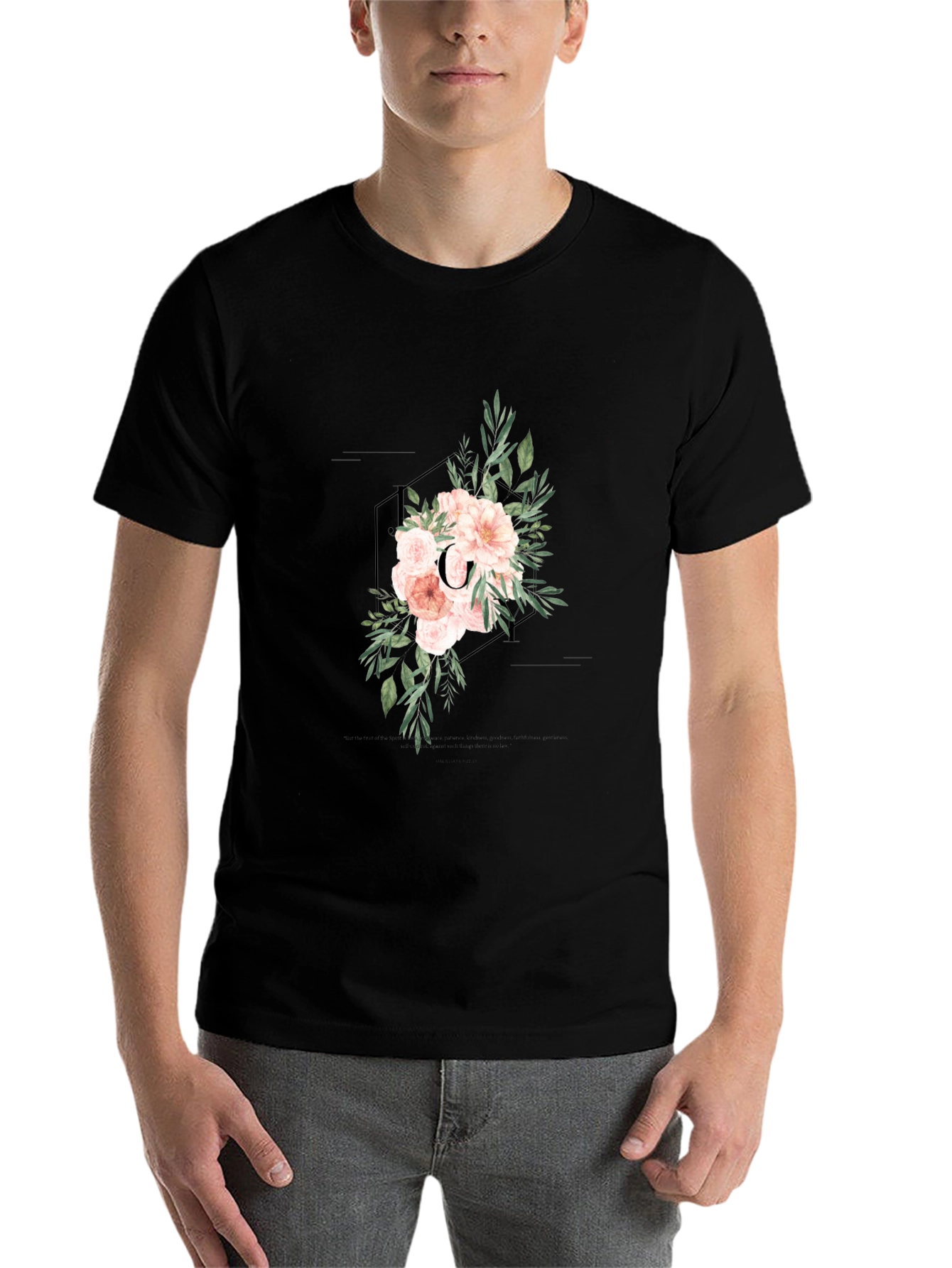Black Floral Initial C Black T-Shirt view 7