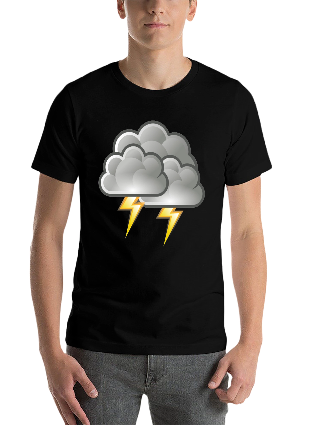 Black Stormy Weather T-Shirt - Cloud Lightning Design view 7