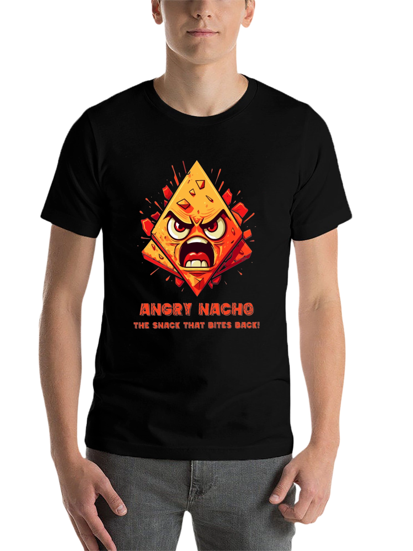 Black Angry Nacho Bite Back Black T-Shirt view 7