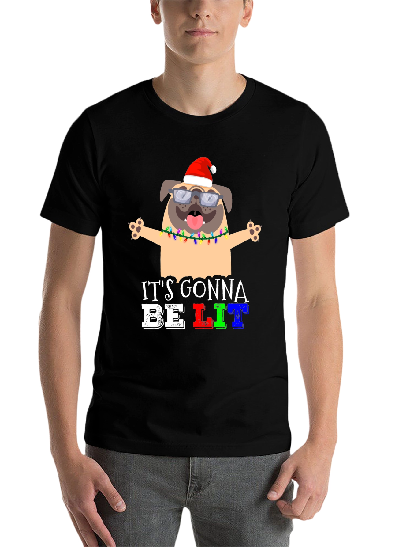 Black It's Gonna Be Lit Pug Christmas T-Shirt view 7