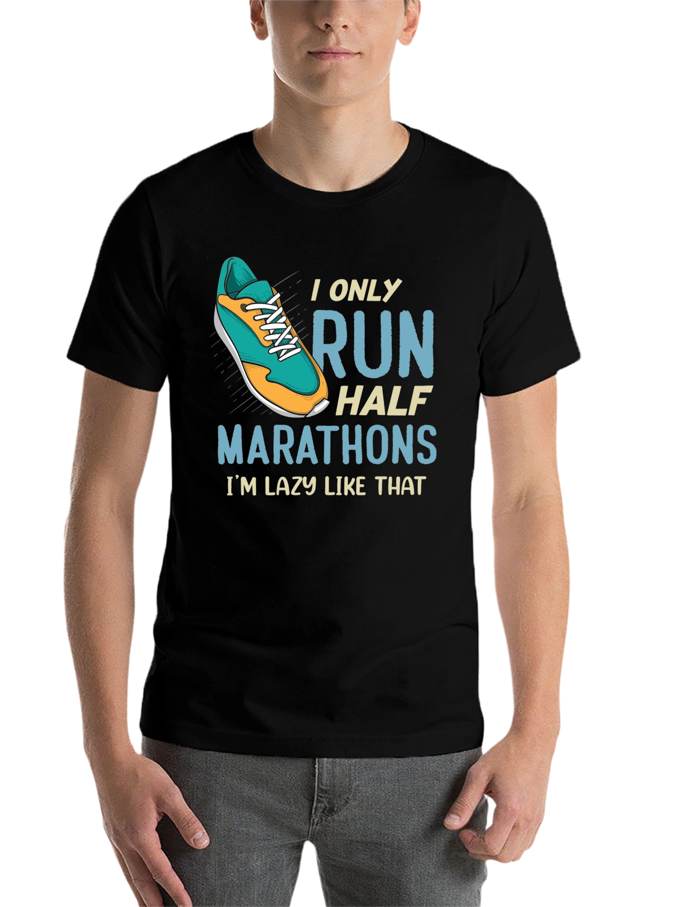 Black Funny Half Marathon Running T-Shirt view 7