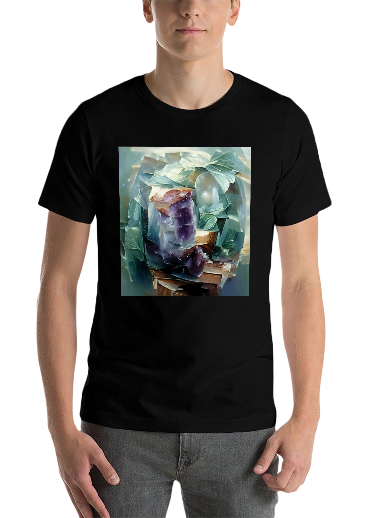 Black Amethyst Crystal Stack T-Shirt - Artistic Graphic Tee view 7