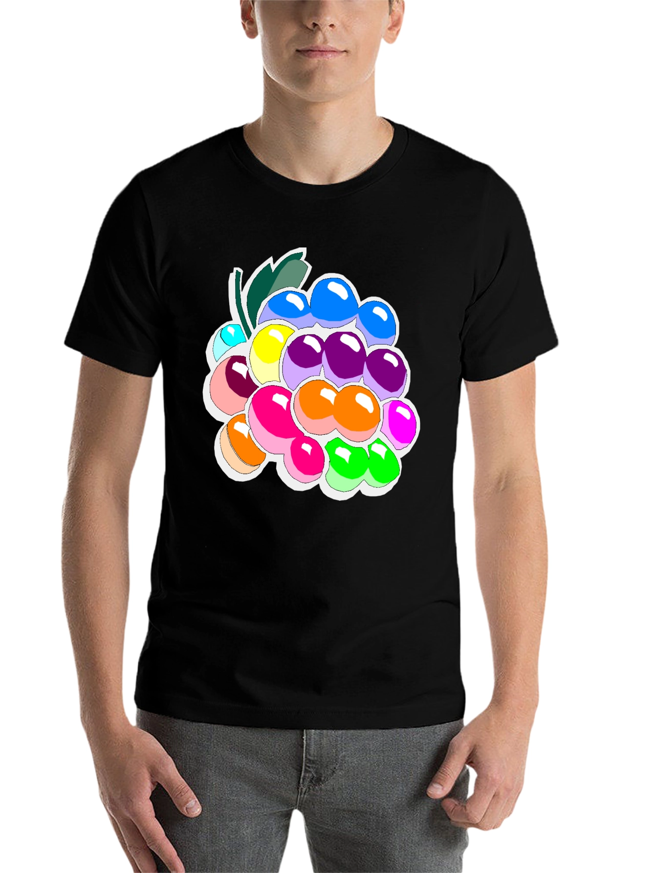 Black Colorful Grapes Graphic Tee - Fruit Lover's T-Shirt view 7