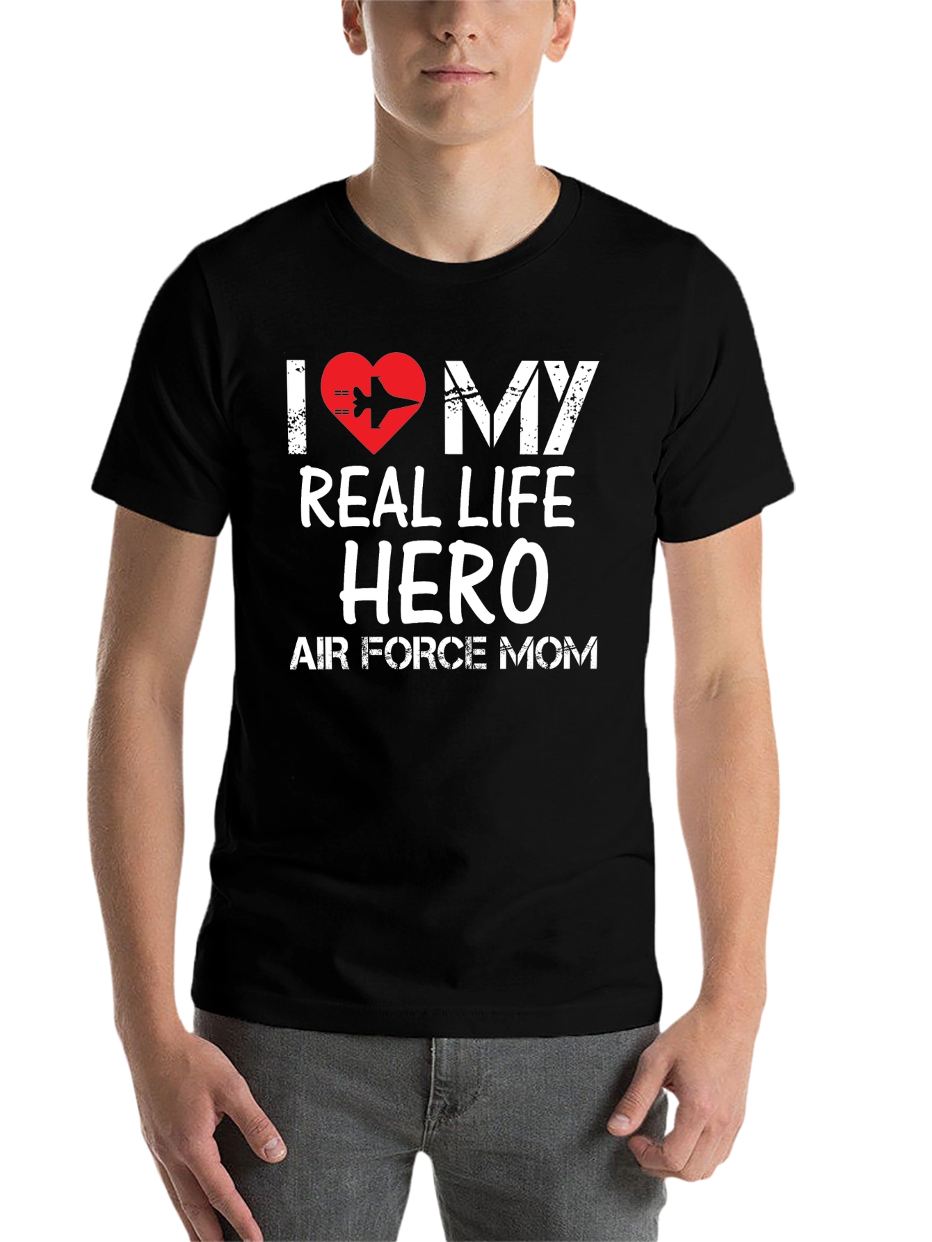 Black I Love My Real Life Hero Air Force Mom T-Shirt view 7
