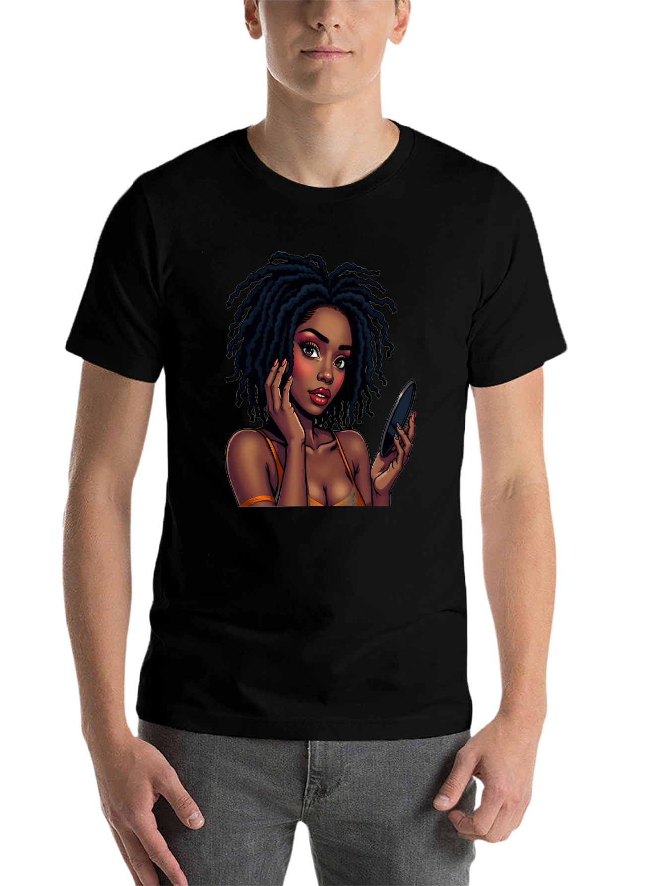 Black Black T-Shirt with Animated Girl Graphic view 7