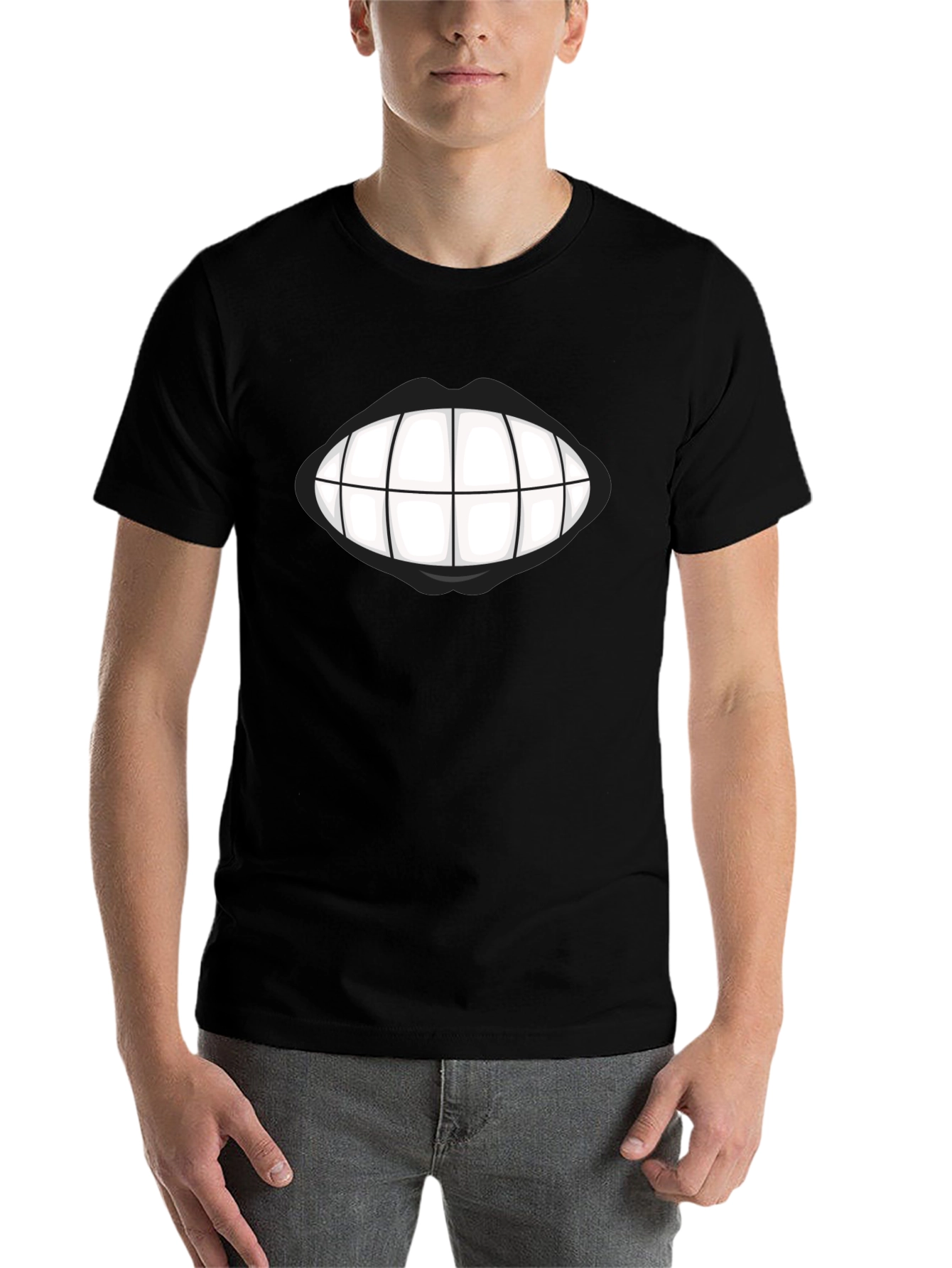 Black Grinning Teeth Graphic Tee - Bold Black T-Shirt view 7