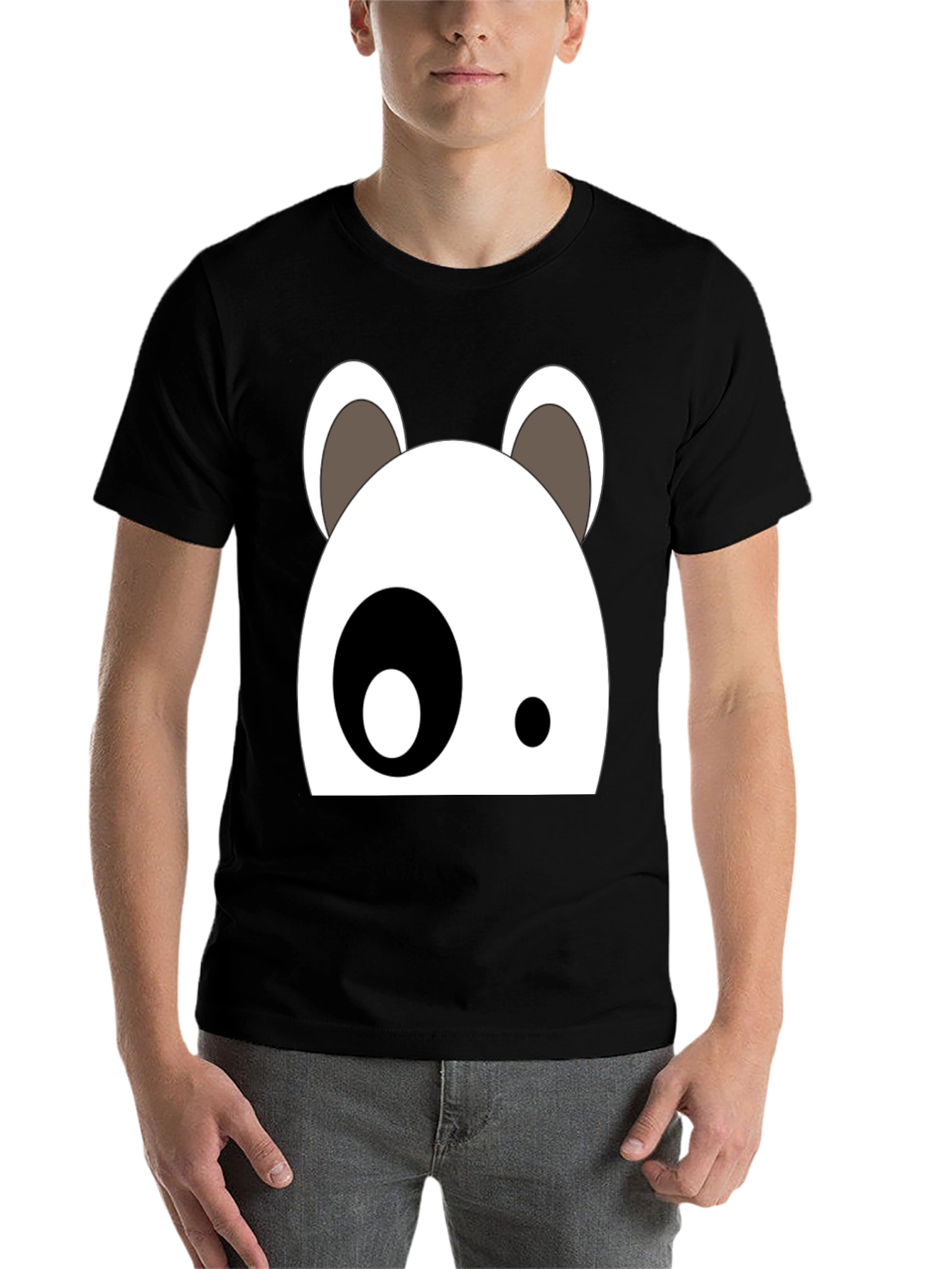 Black Cartoon Panda Face Black Graphic Tee view 7