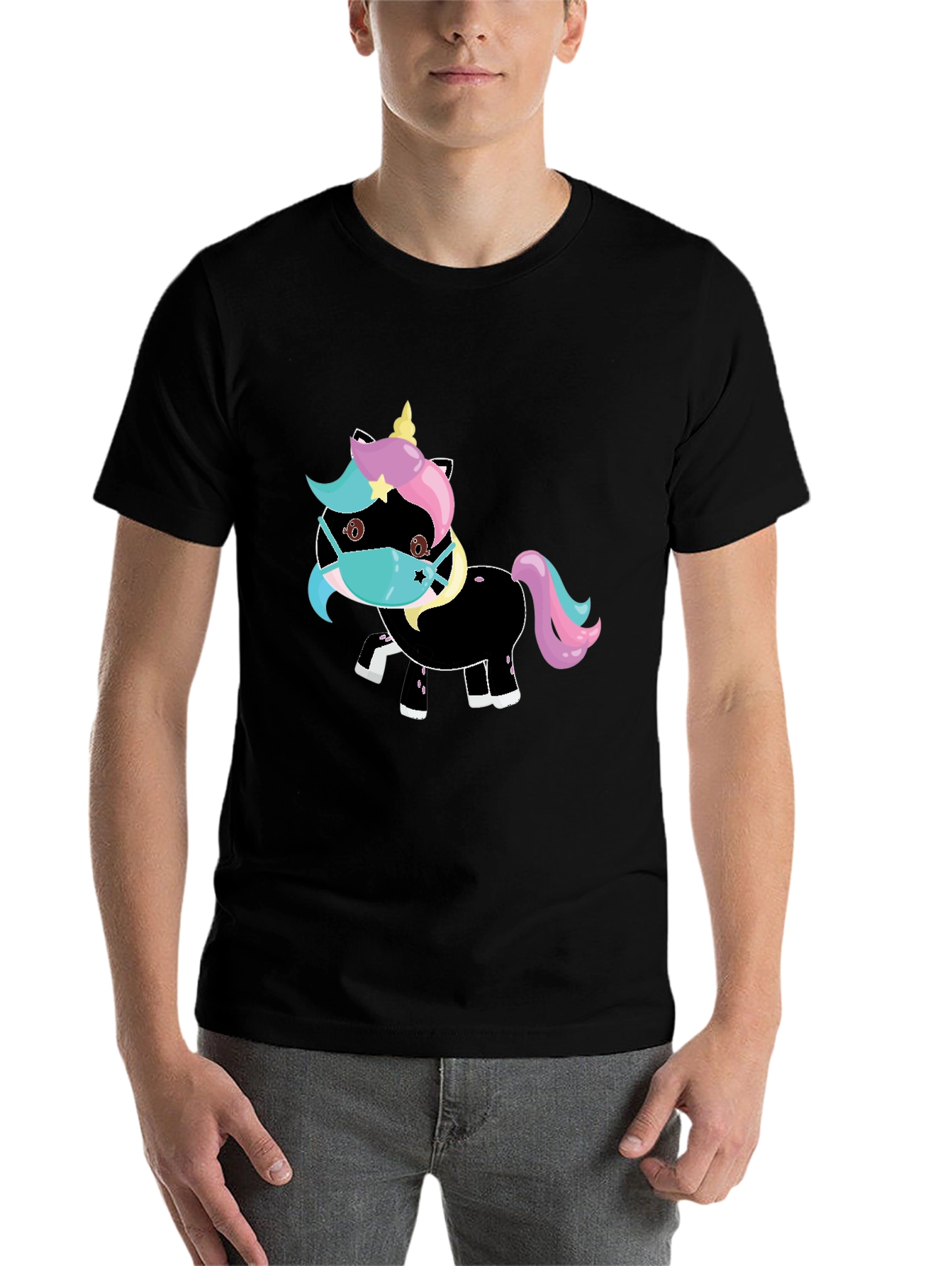 Black Unicorn Mask Black T-Shirt view 7