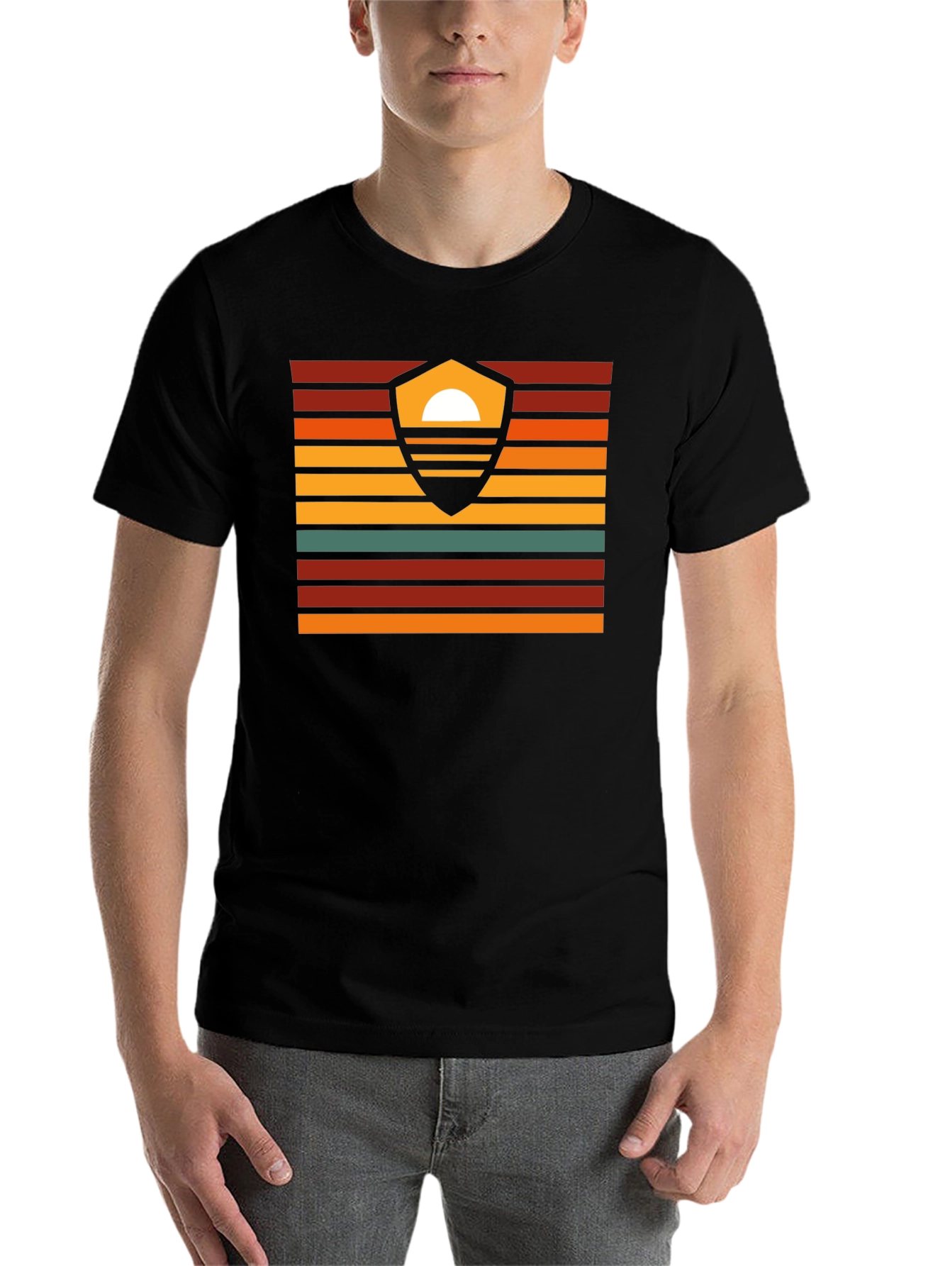 Black Sunset Shield Graphic Tee - Retro Style view 7