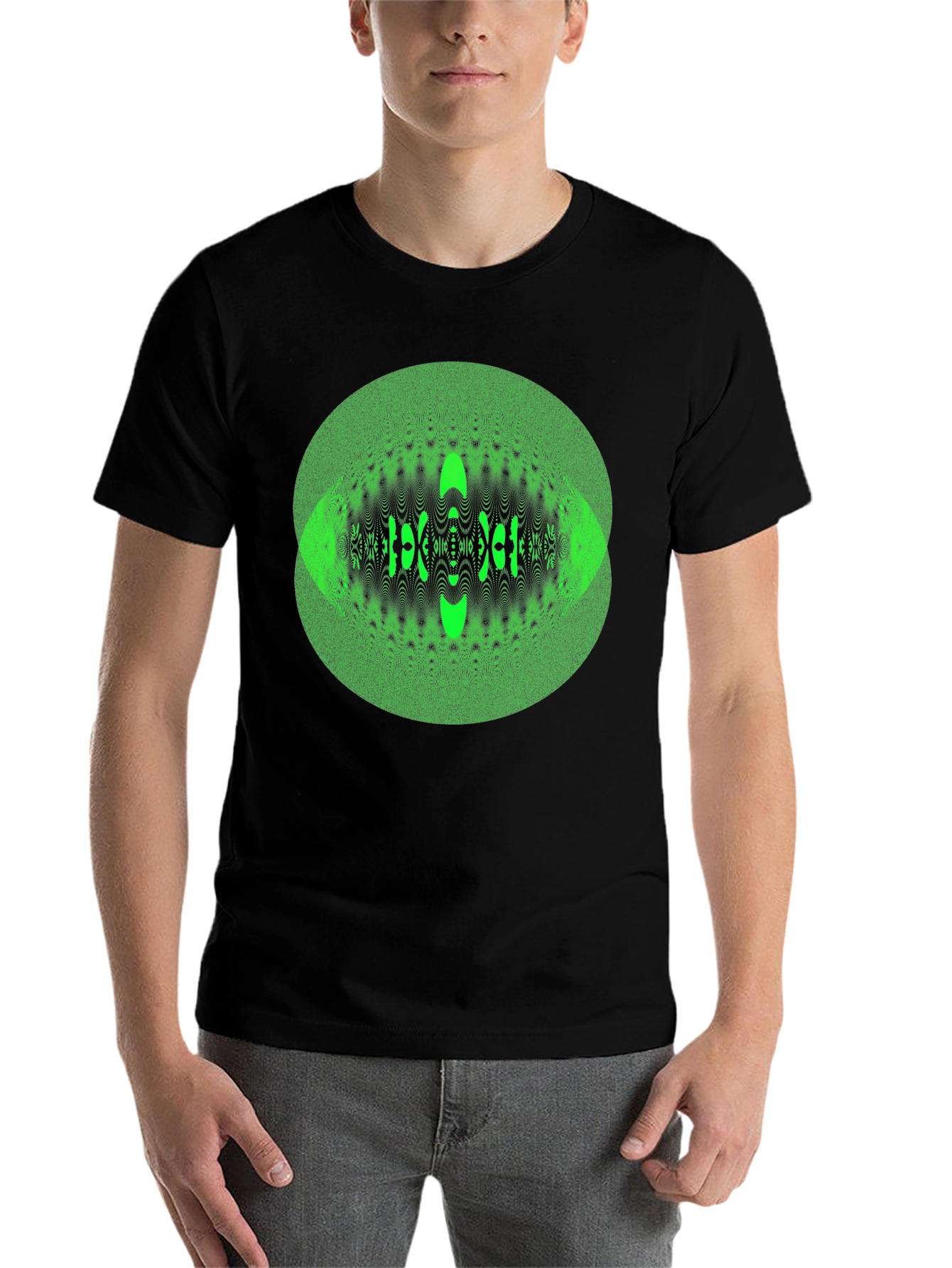 Black Green Eye Illusion Graphic Tee view 7