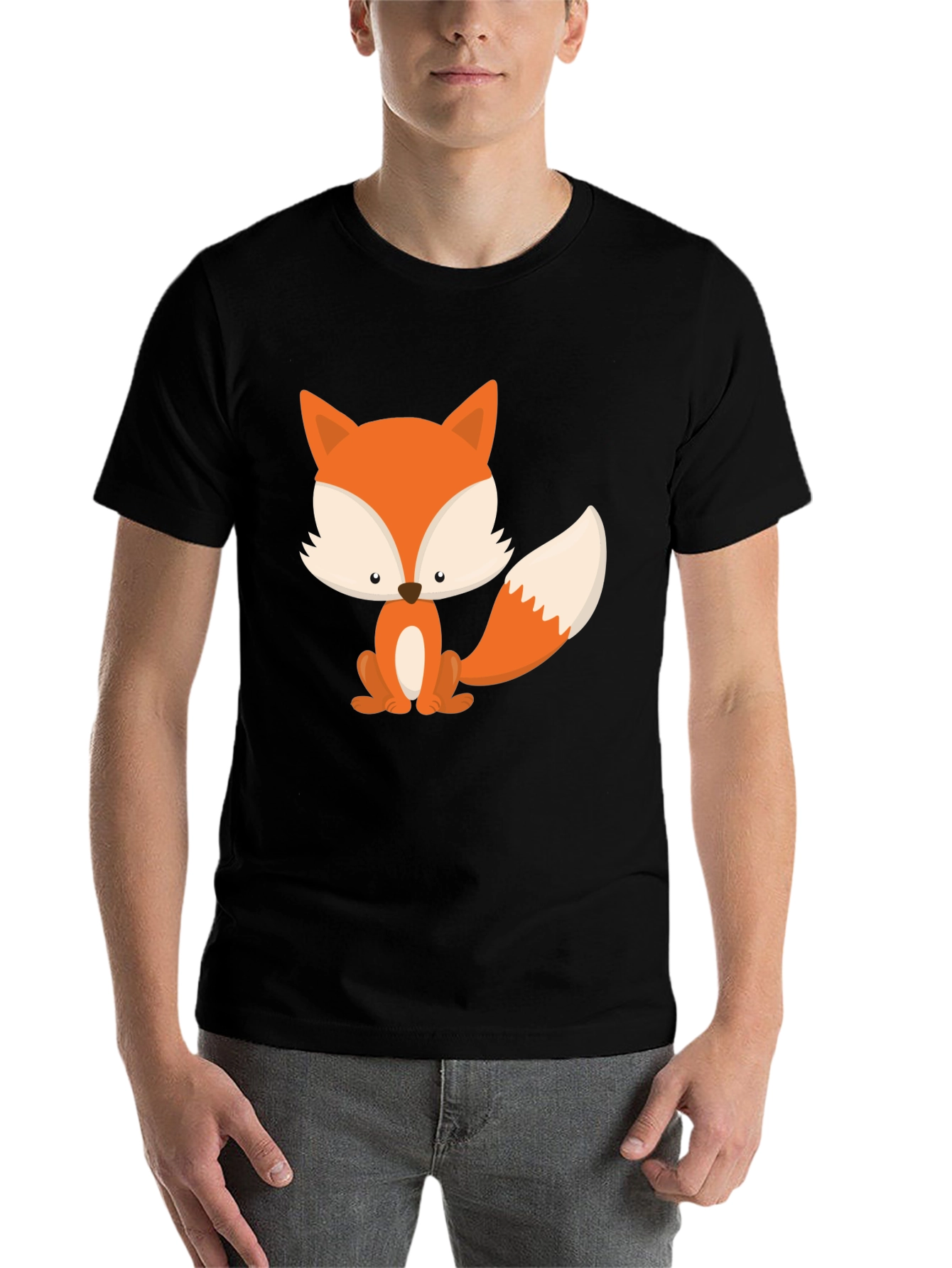 Black Cute Fox Graphic Tee - Black Cotton Blend view 7