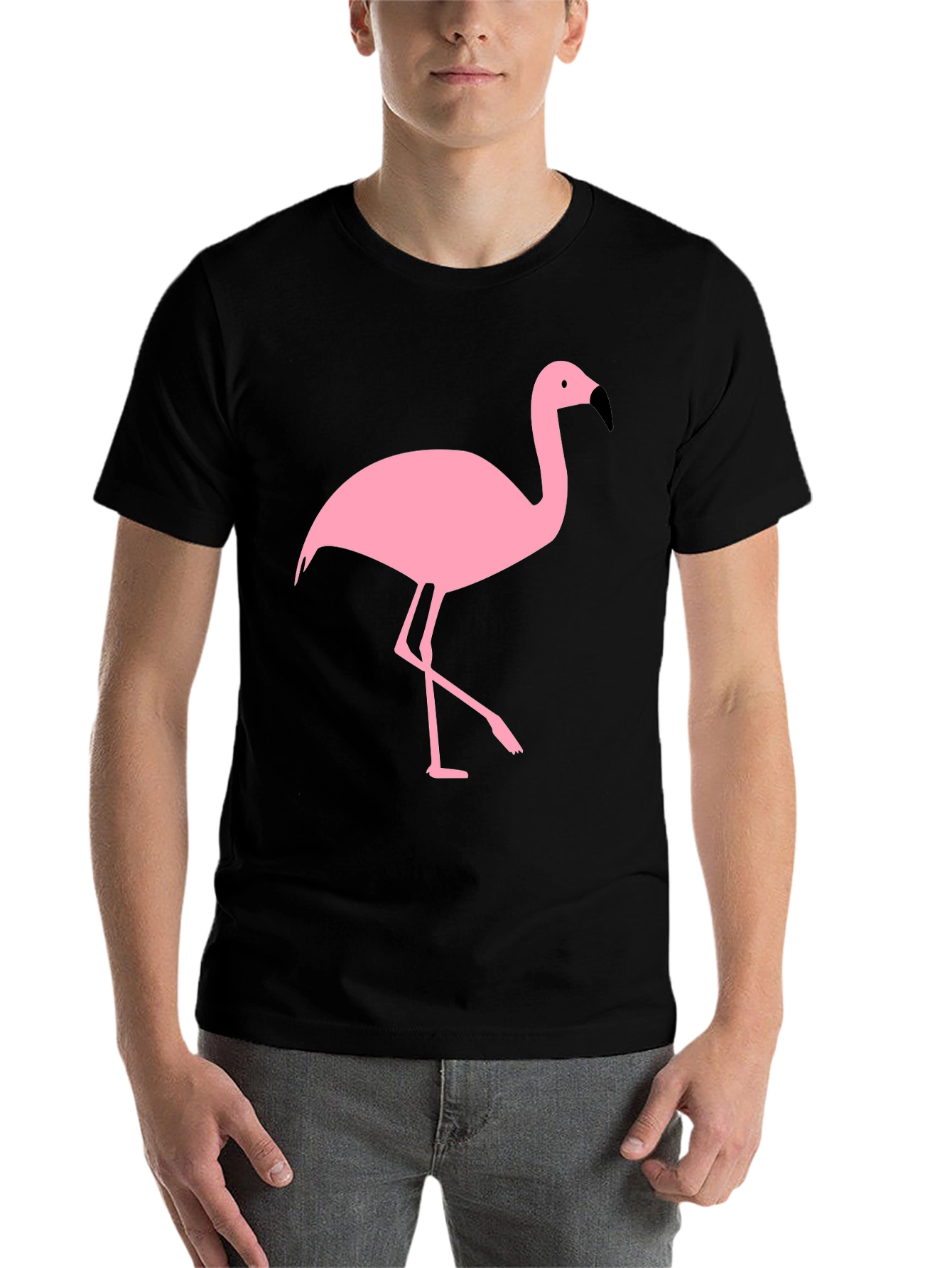 Black Black T-Shirt with Pink Flamingo Graphic view 7