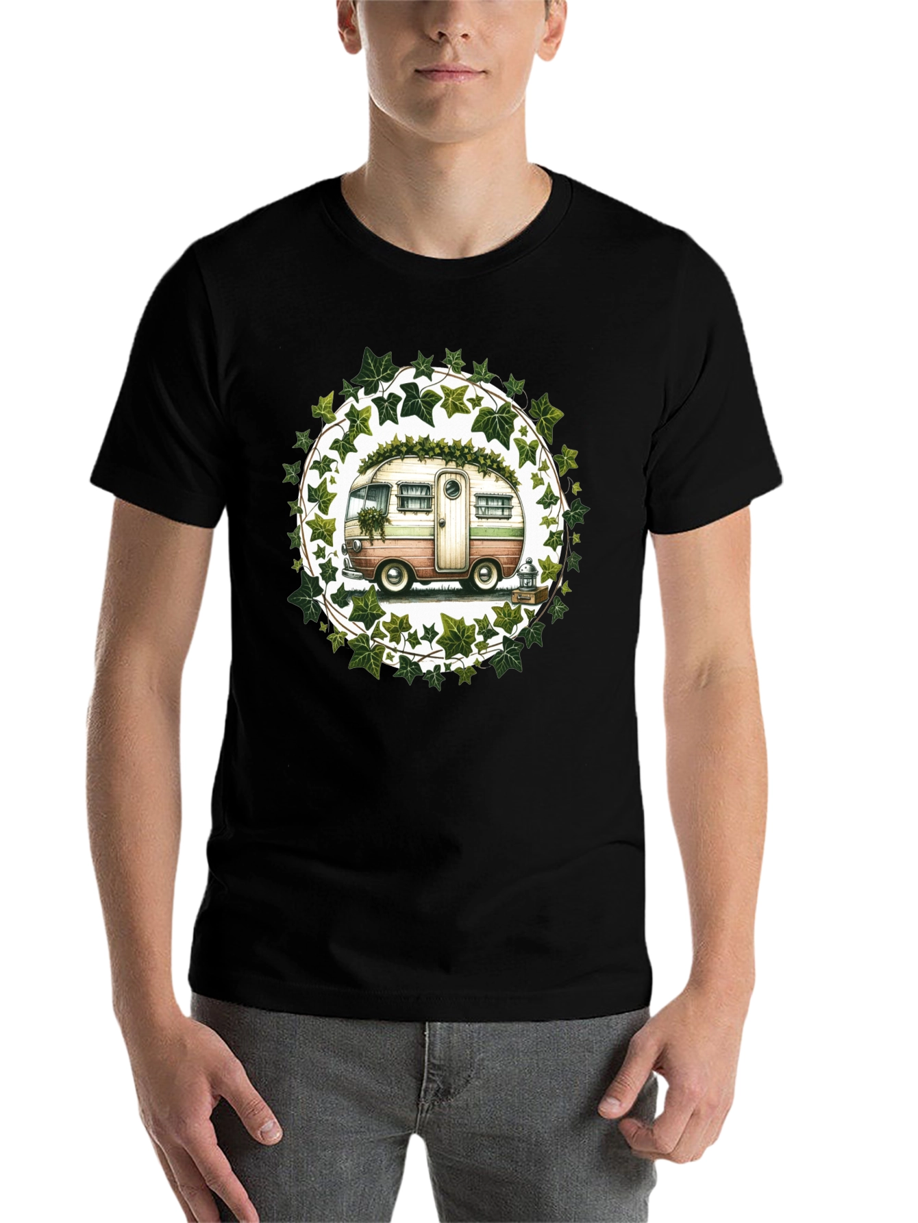 Black Vintage Camper T-Shirt: Nature Lover's Tee view 7