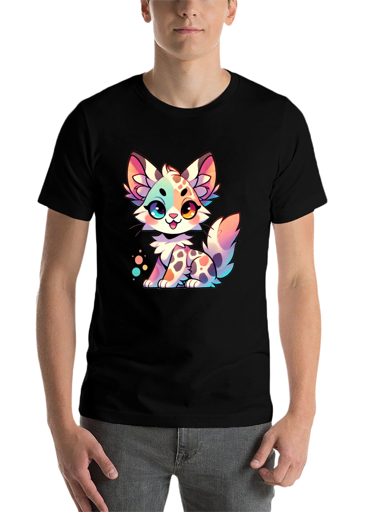 Black Cute Cartoon Kitten Graphic Tee view 7