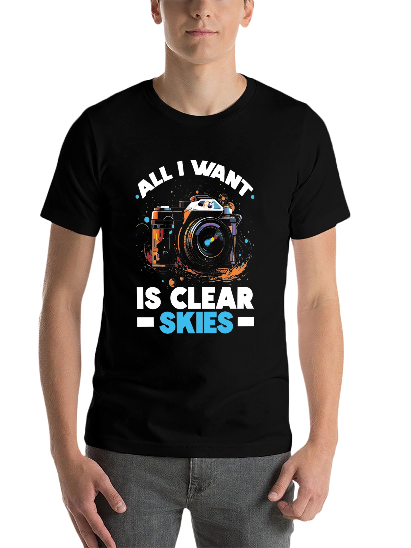 Black Clear Skies Camera Graphic T-Shirt view 7