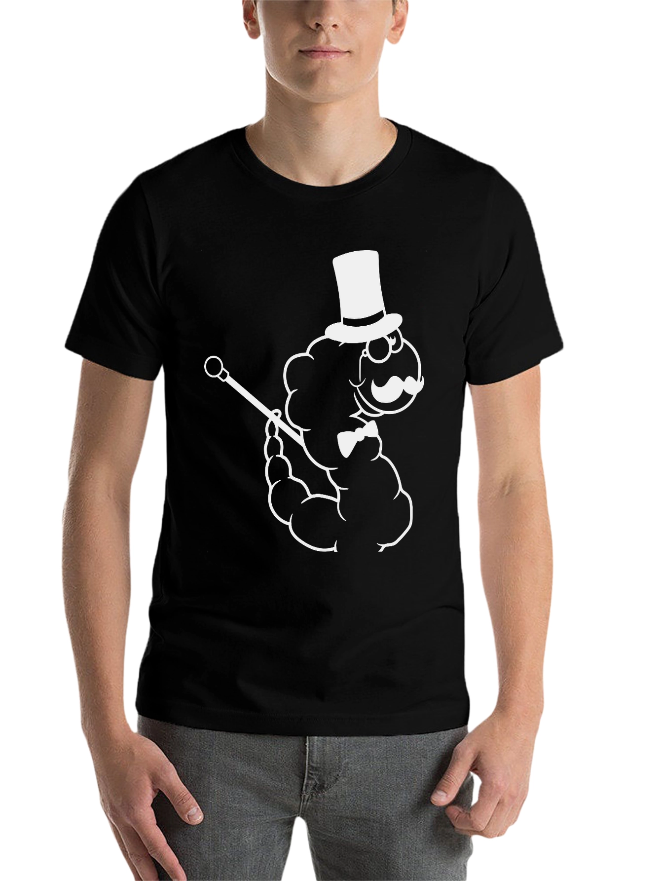 Black Cartoon Cloud Gentleman Black T-Shirt view 7