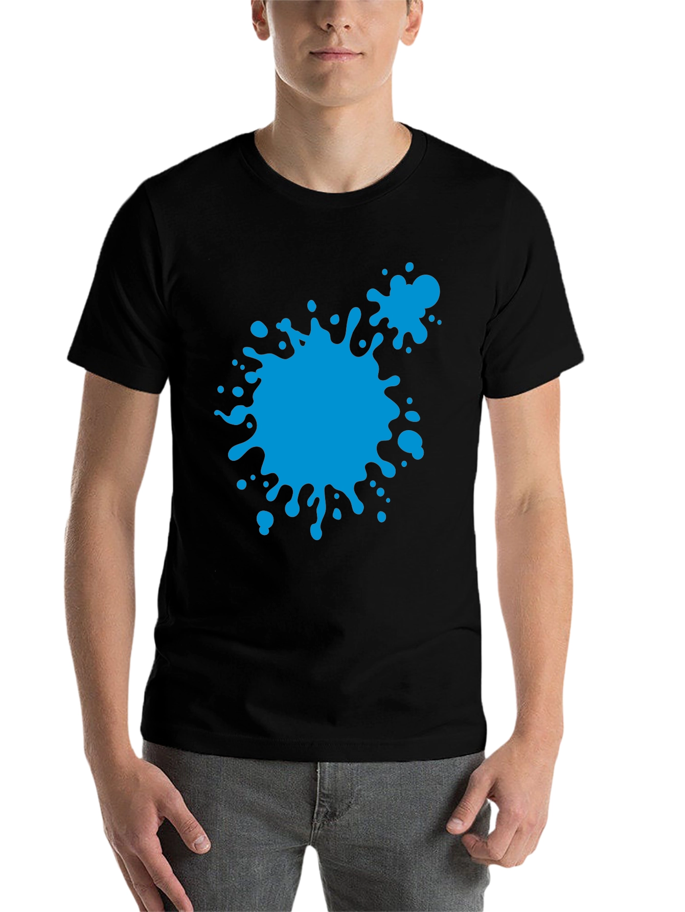 Black Abstract Blue Paint Splatter Black T-Shirt view 7