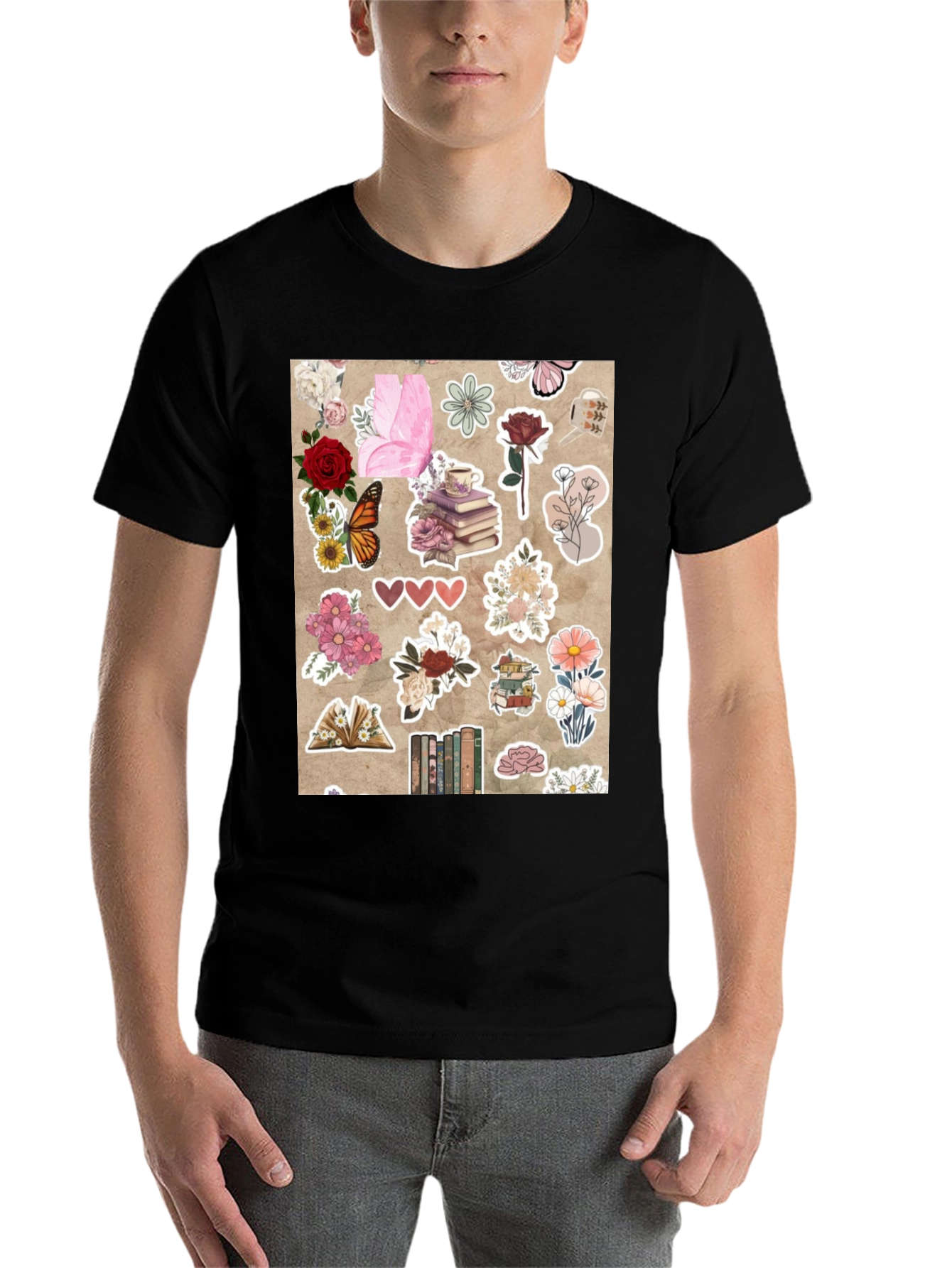 Black Floral Bookworm Graphic Tee view 7