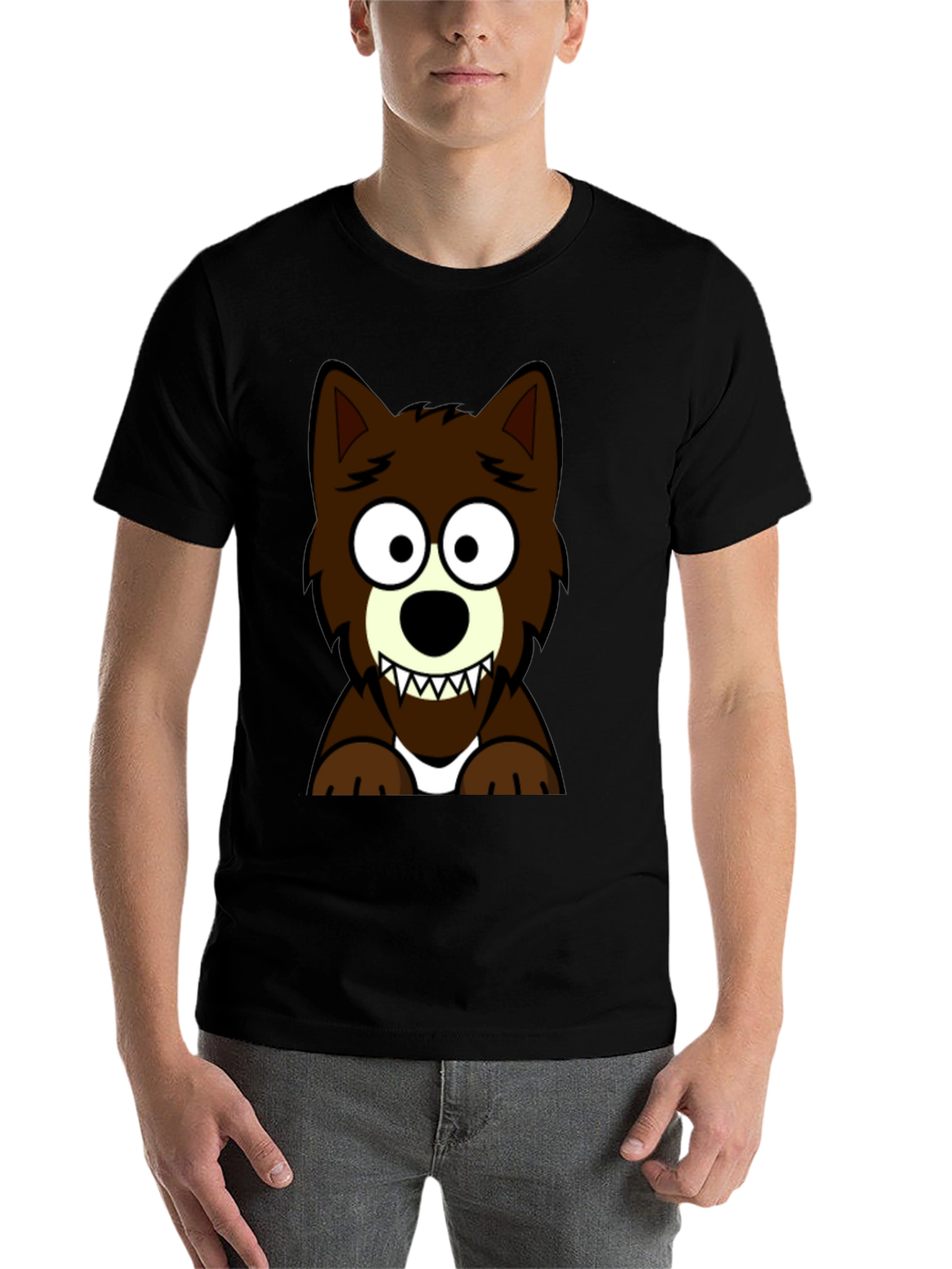 Black Cartoon Wolf Graphic Tee - Black T-Shirt view 7