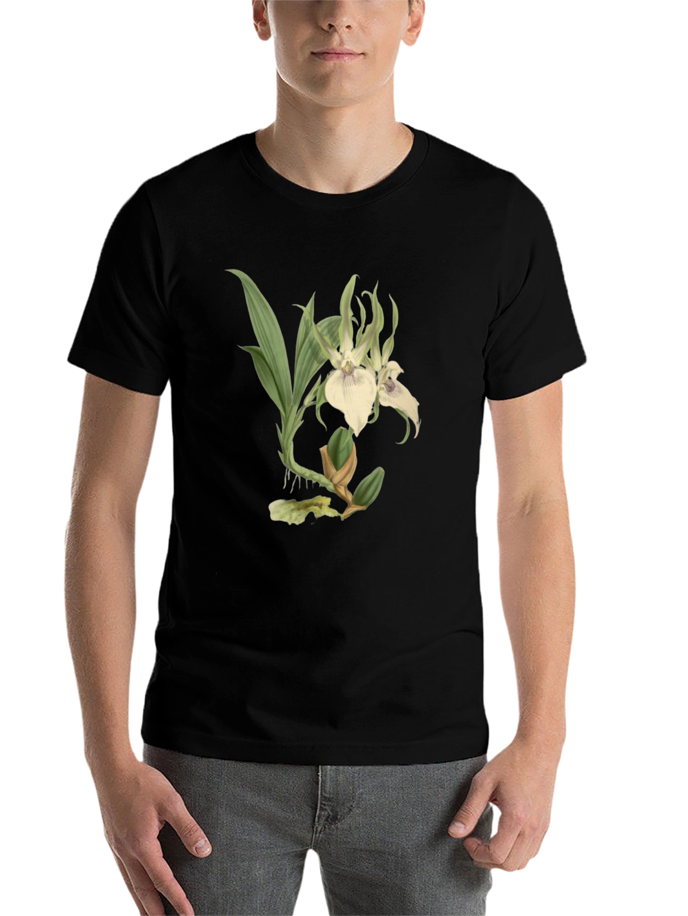 Black Botanical Orchid Graphic Tee - Black Cotton Blend view 7