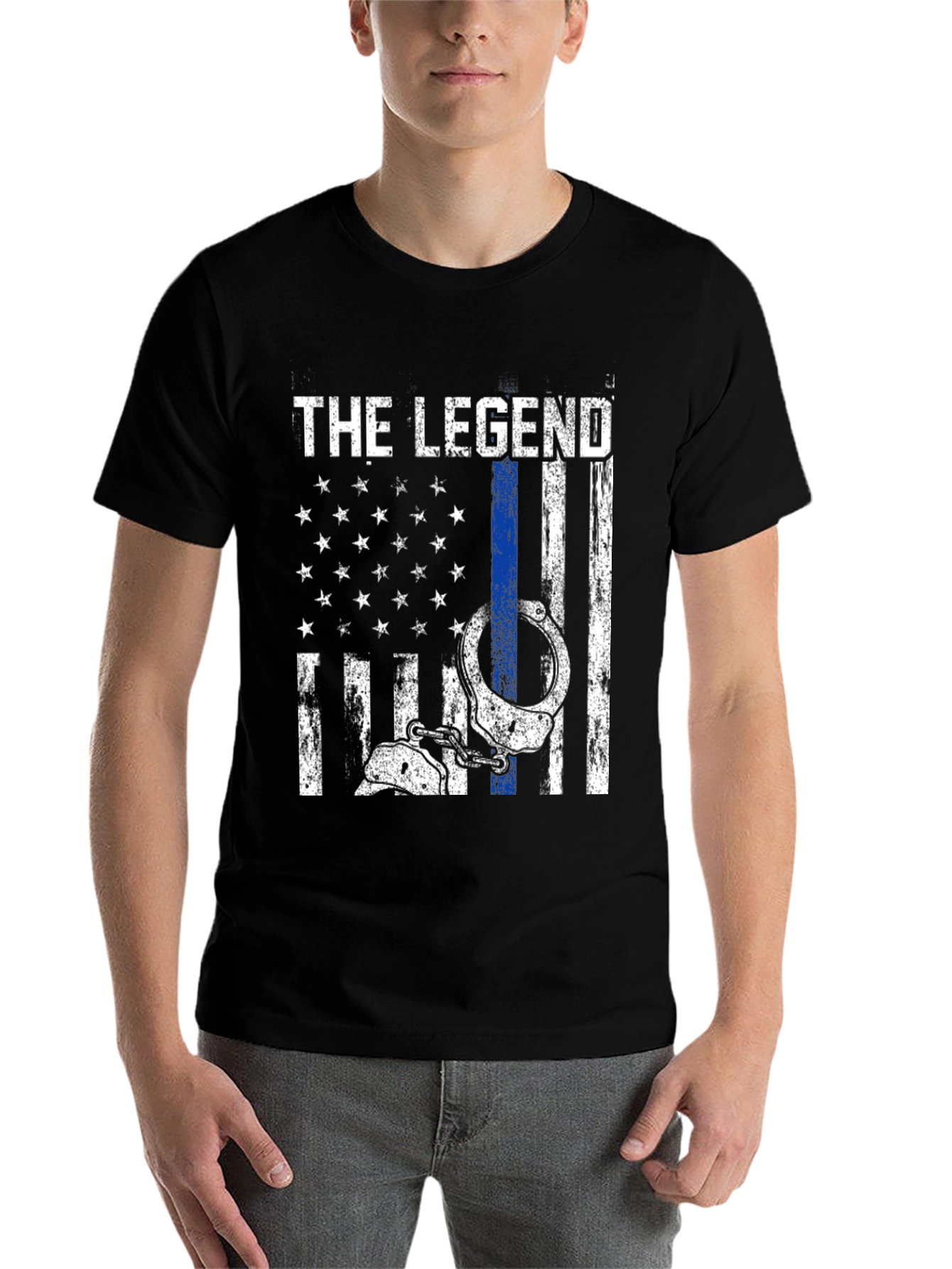 Black The Legend Police Flag T-Shirt view 7