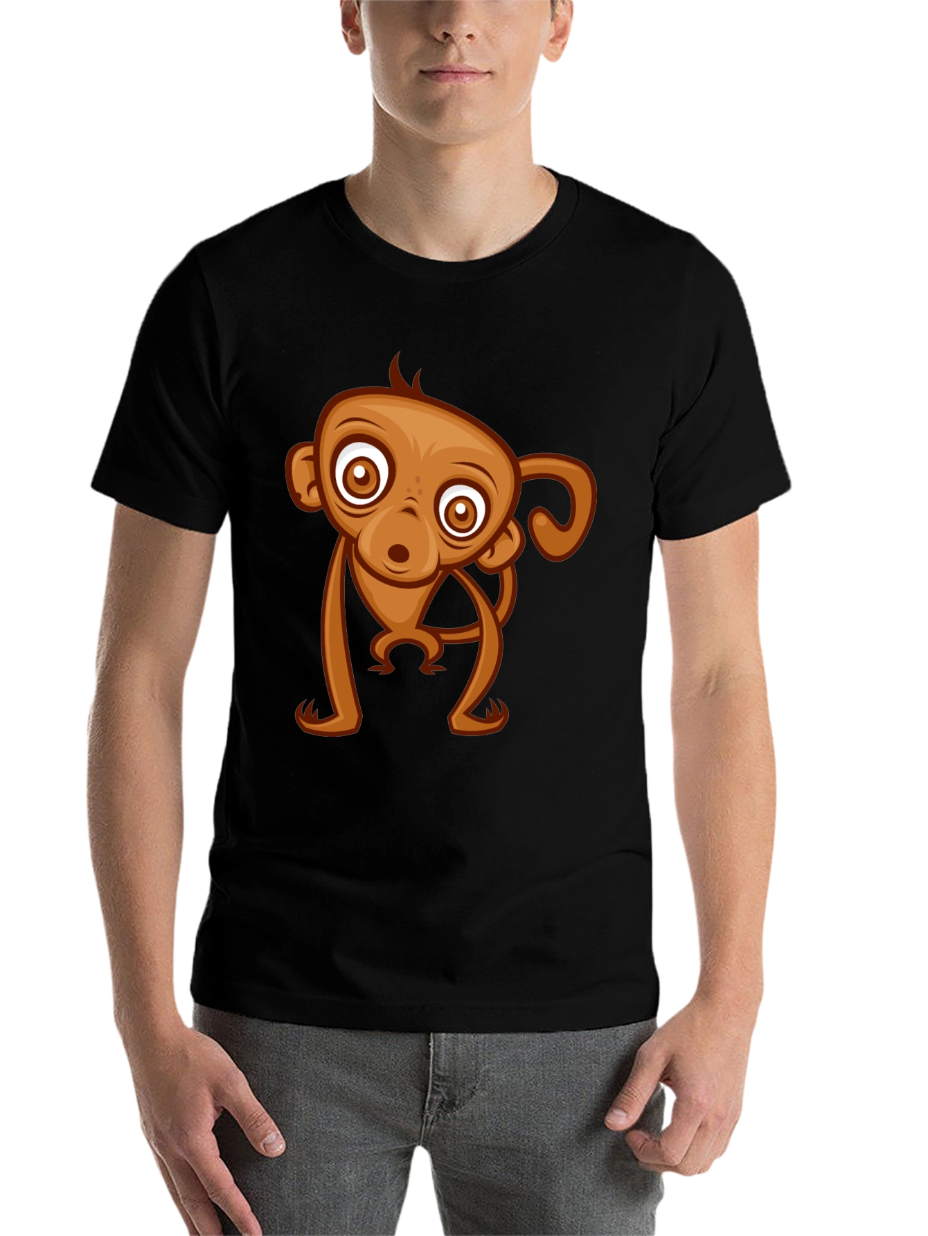 Black Cute Monkey Graphic Tee - Black Cotton T-Shirt view 7