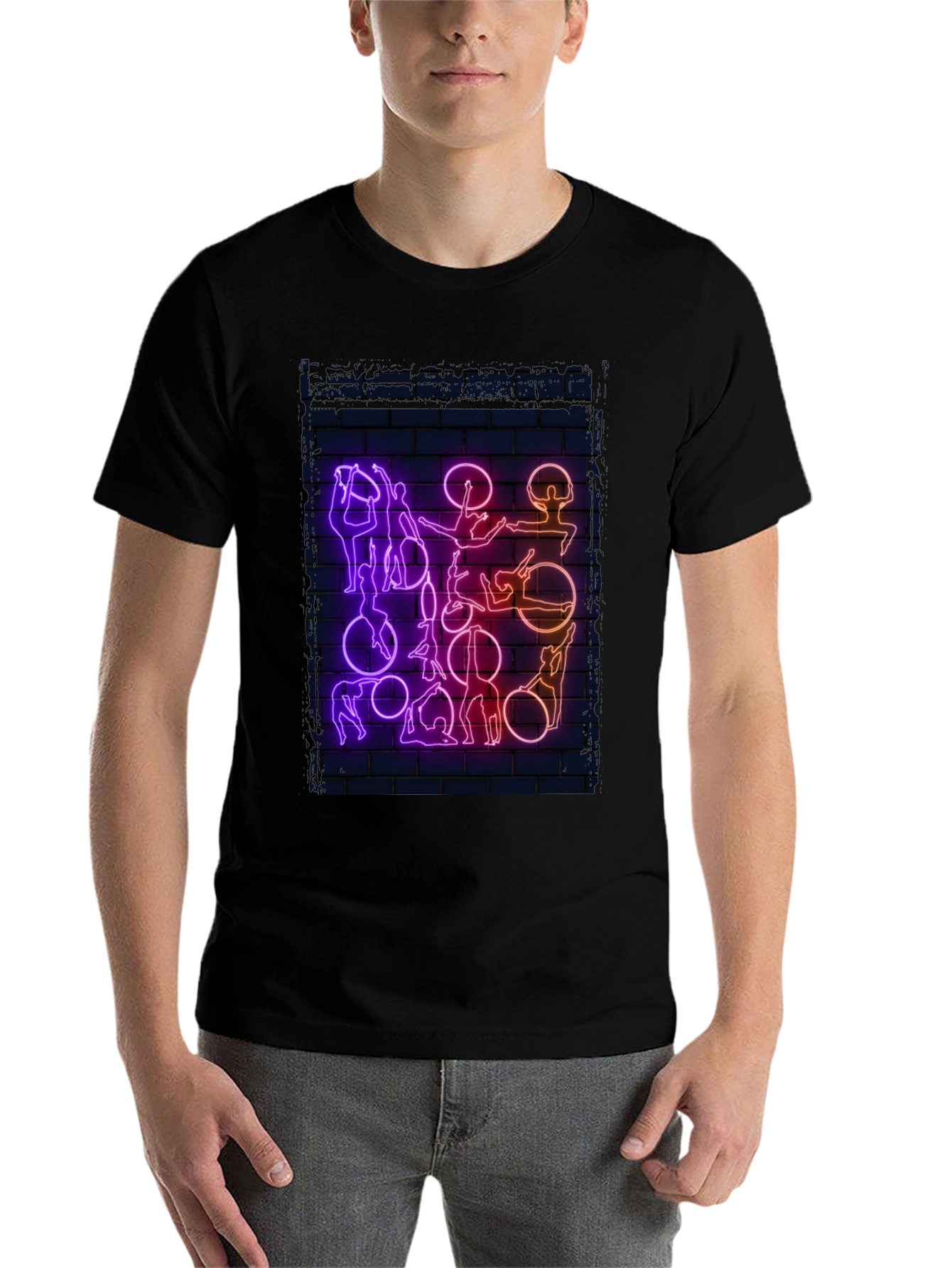Black Neon Aerial Acrobatics Graphic T-Shirt view 7