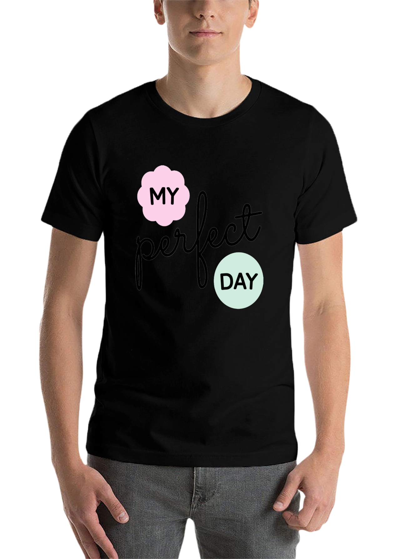 Black My Perfect Day Graphic Tee - Stylish Black T-Shirt view 7