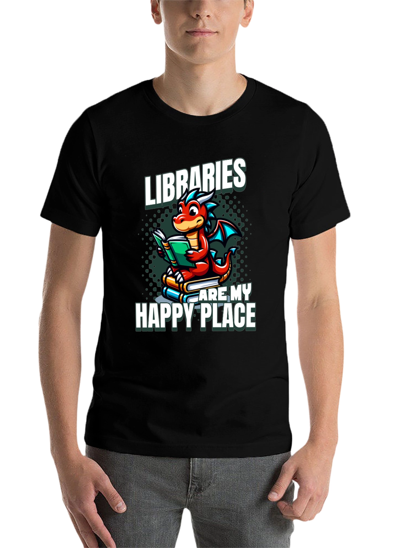 Black Libraries Are My Happy Place Dragon Reading Book T-Shirt view 7